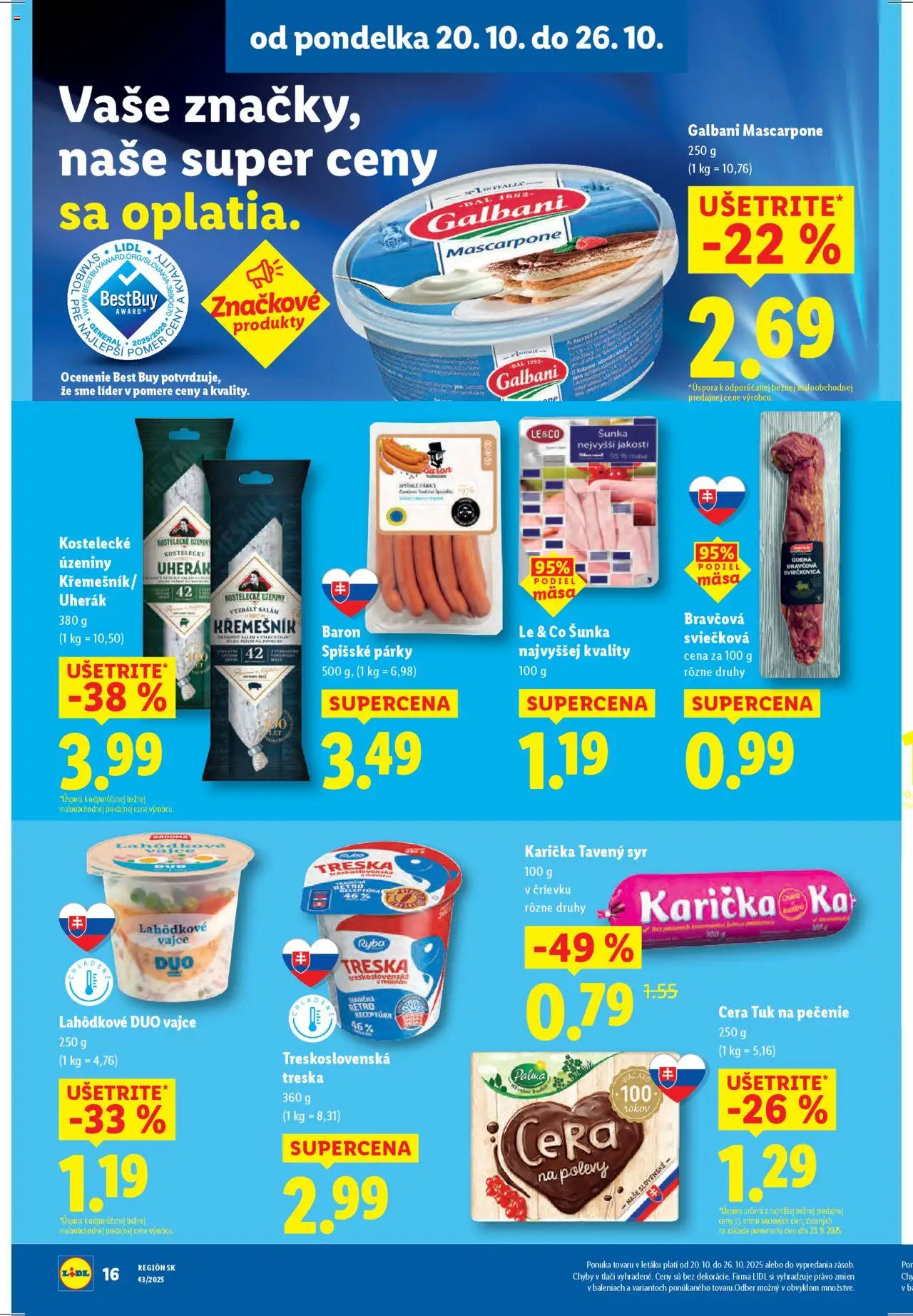 Nové Lidl akcie – leták je platný od 20.10.2025 | Strana: 24 | Produkty: Syr, Ryba, Párky, Treska