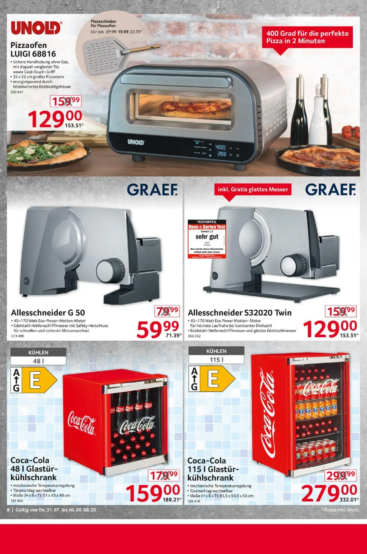 Selgros  Non Food - gültig ab dem 31.07.2025 | Seite: 8 | Produkte: Coca cola, Cola, Kühlschrank, Pizza