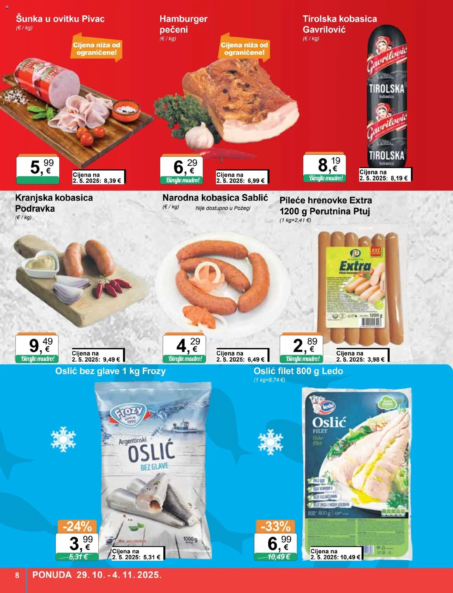 KTC katalog | vrijedi od 29.10.2025 | Stranica: 8 | Proizvodi: Šunka, Kobasica, Perutnina Ptuj, Oslić