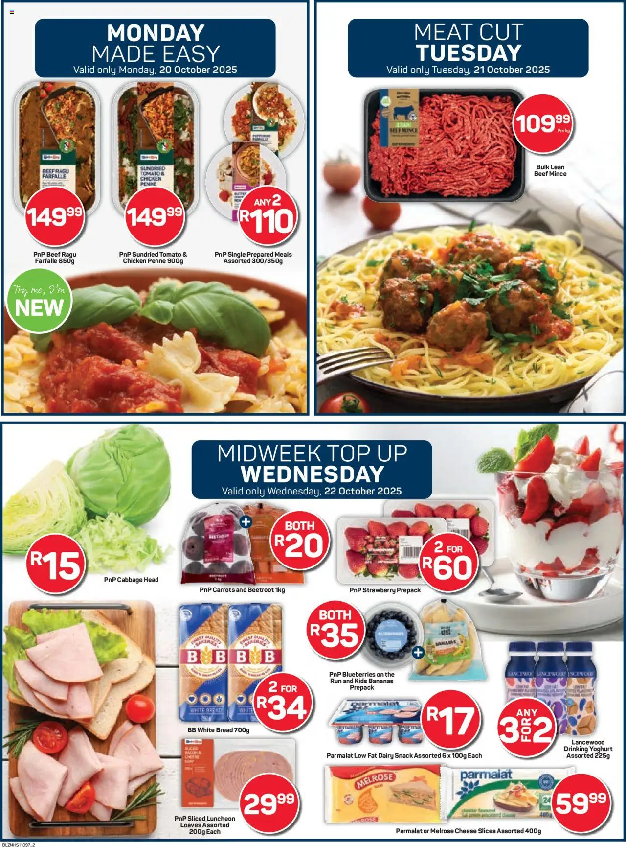 New Pick n Pay catalogue – valid from 20.10.2025 | Page: 2 | Products: Bread, Chicken, Bananas, Carrots