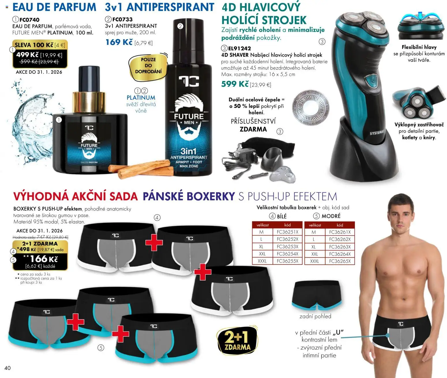 Nové Dedra akcie – leták je platný od 01.01.2026 | Strana: 40 | Produkty: Antiperspirant, Boxerky