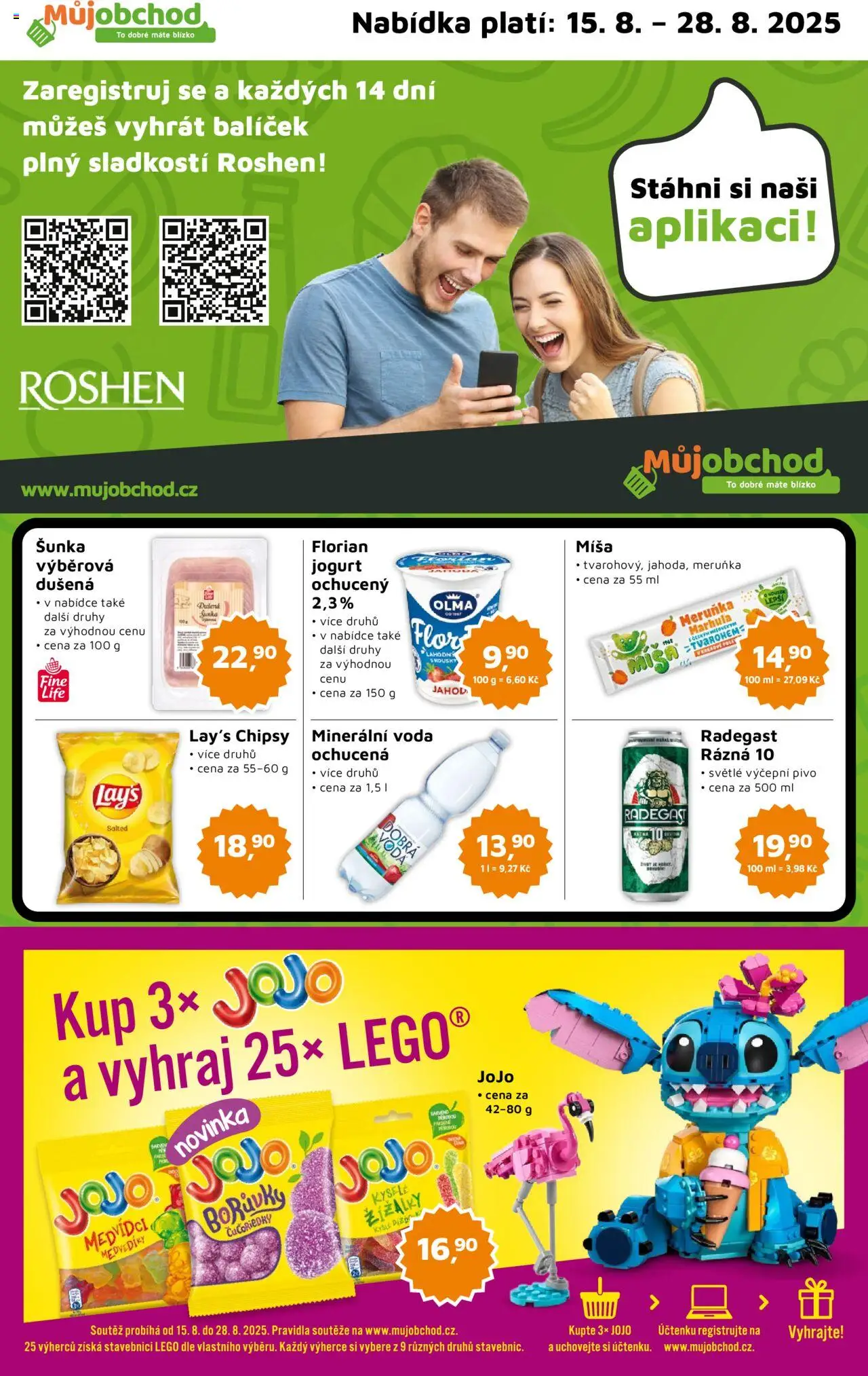 Můj obchod leták od 15.08.2025 | Strana: 1 | Produkty: LEGO, Šunka, Sladkosti, Minerální voda