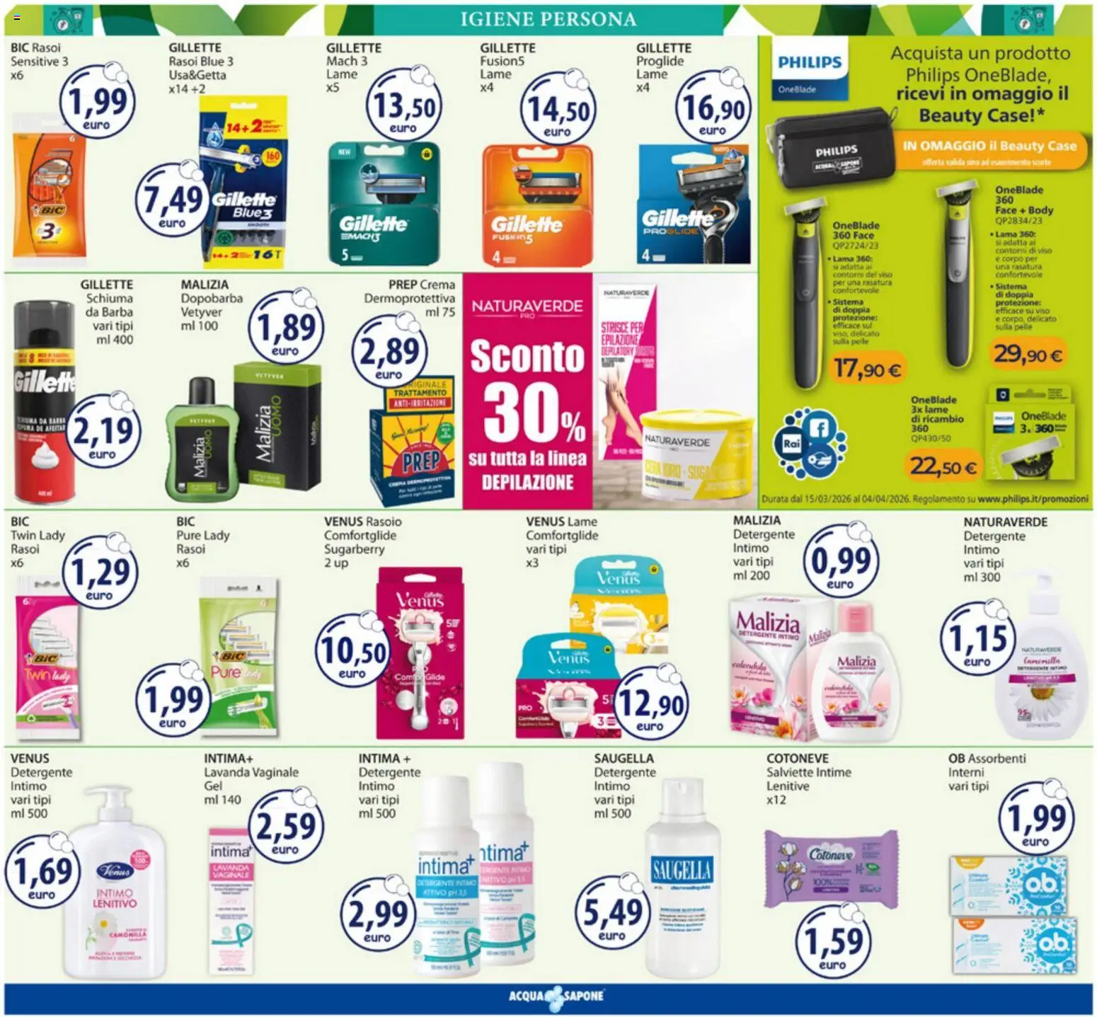 Volantino Acqua e Sapone del 09.03.2026 | Pagina: 11 | Prodotti: Dopobarba, Rasoio, Detergente intimo, Detergente