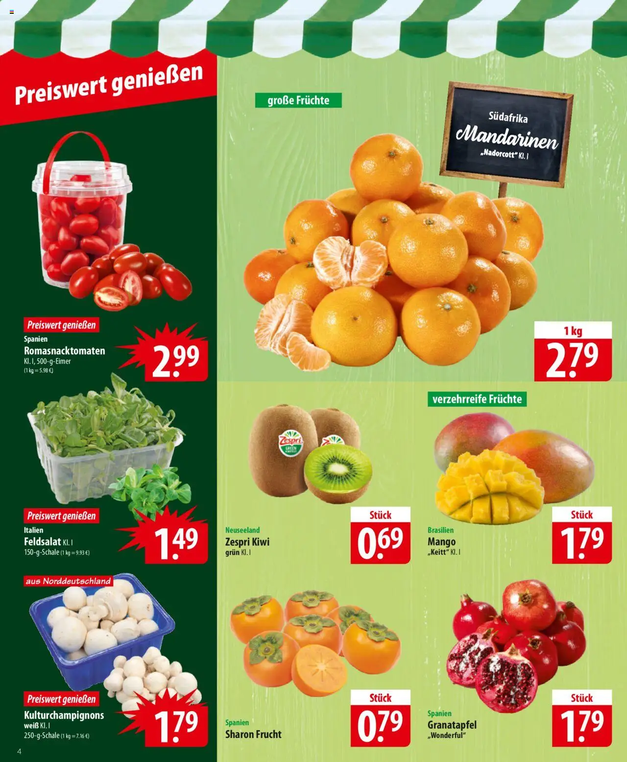Famila Prospekt 	 – gültig ab 20.10.2025 | Seite: 4 | Produkte: Granatapfel, Mandarinen, Mango, Kiwi