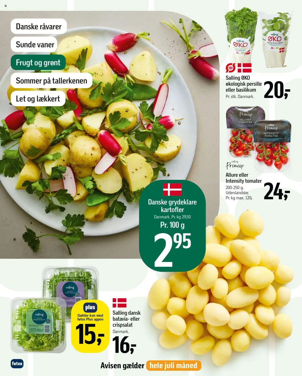Føtex Tilbudsavis gyldig fra 27.06.2025 | Side: 15 | Produkter: Tomater, Kartofler, Persille, Basilikum