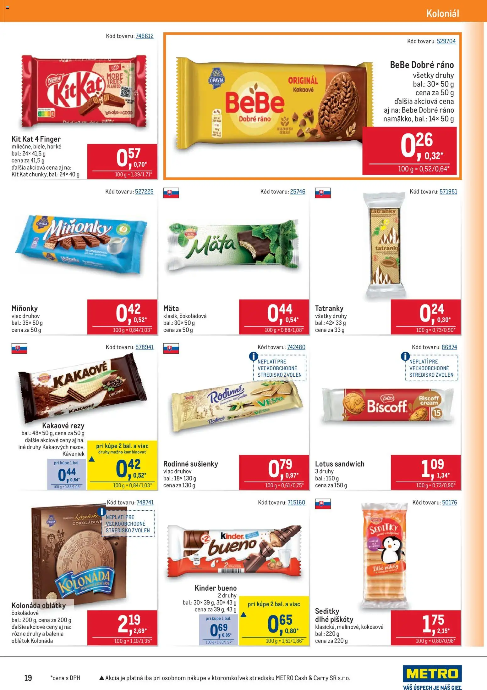Nové Metro akcie – leták je platný od 14.01.2026 | Strana: 19 | Produkty: BeBe Dobré ráno, Kinder, Kinder Bueno