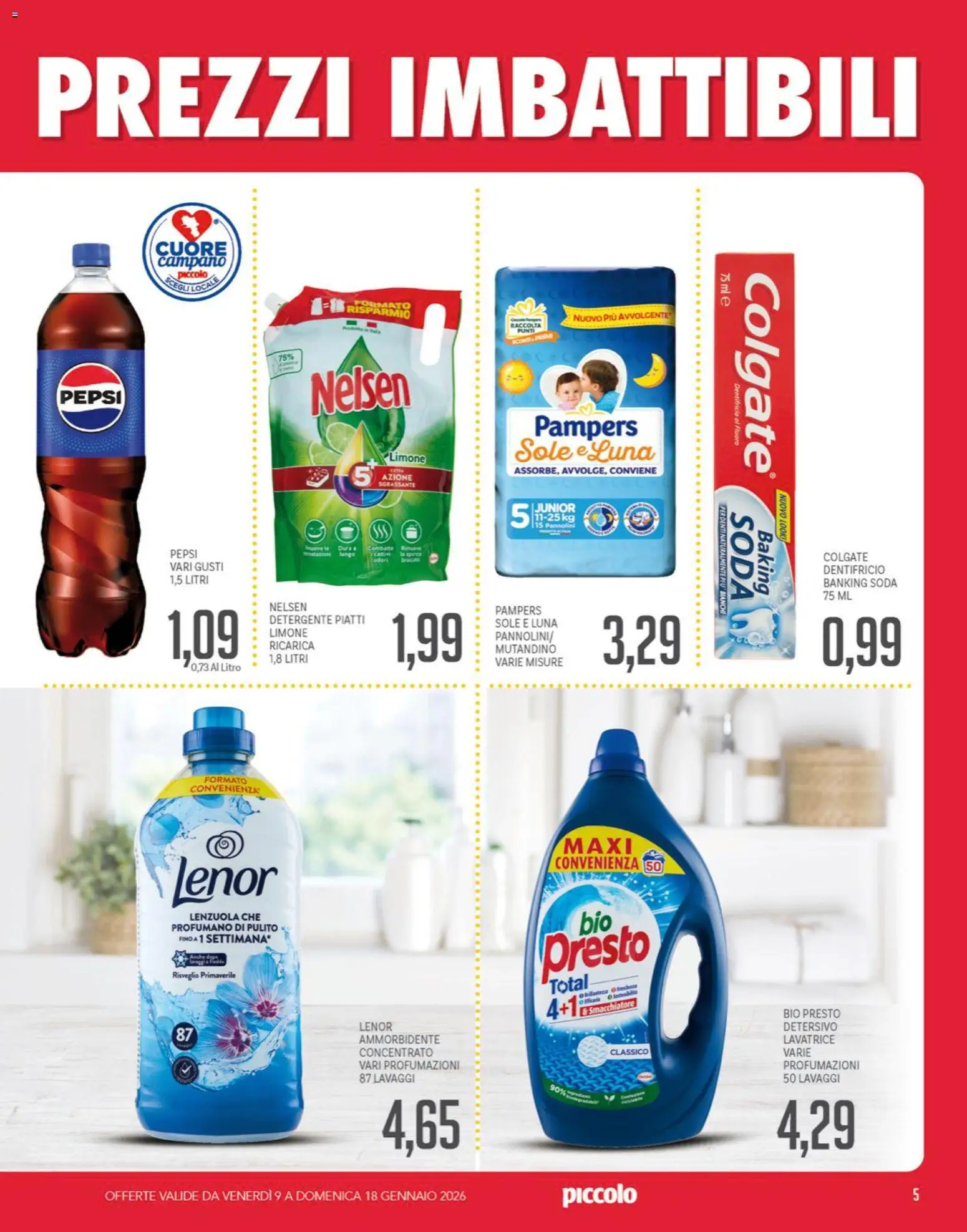 Volantino Piccolo del 09.01.2026 | Pagina: 5 | Prodotti: Ammorbidente, Detergente, Limone, Lavatrice