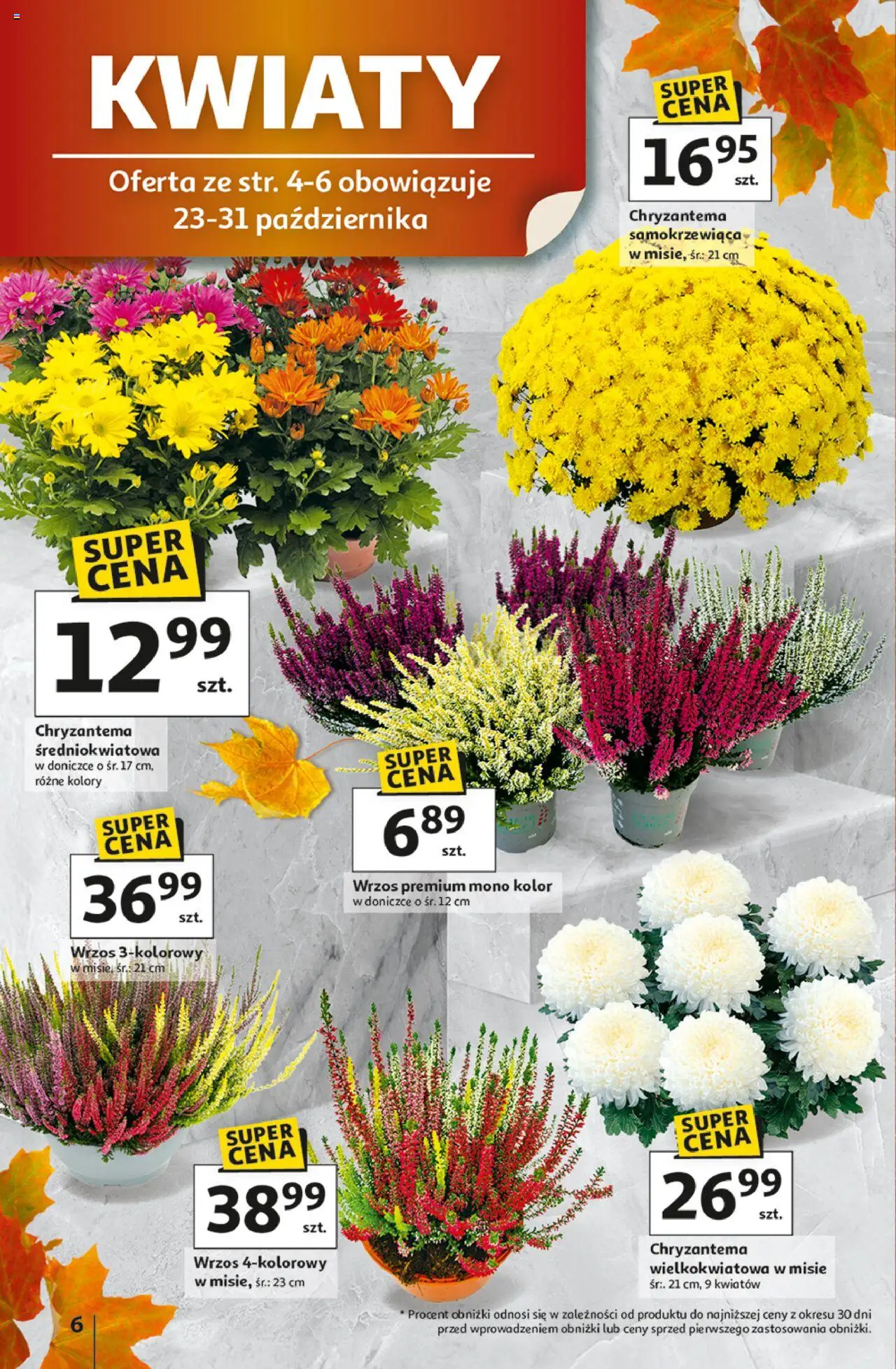 Auchan Gazetka - Wielkie przeboje cenowe Hipermarket od 23.10.2025 | Strona: 6 | Produkty: Wrzos, Kwiaty