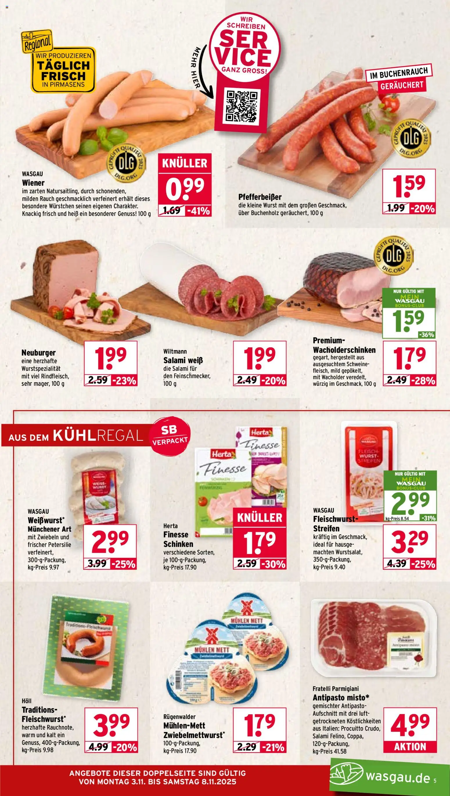 Wasgau Prospekt 	 – gültig ab 03.11.2025 | Seite: 5 | Produkte: Petersilie, Salami, Schinken, Rindfleisch