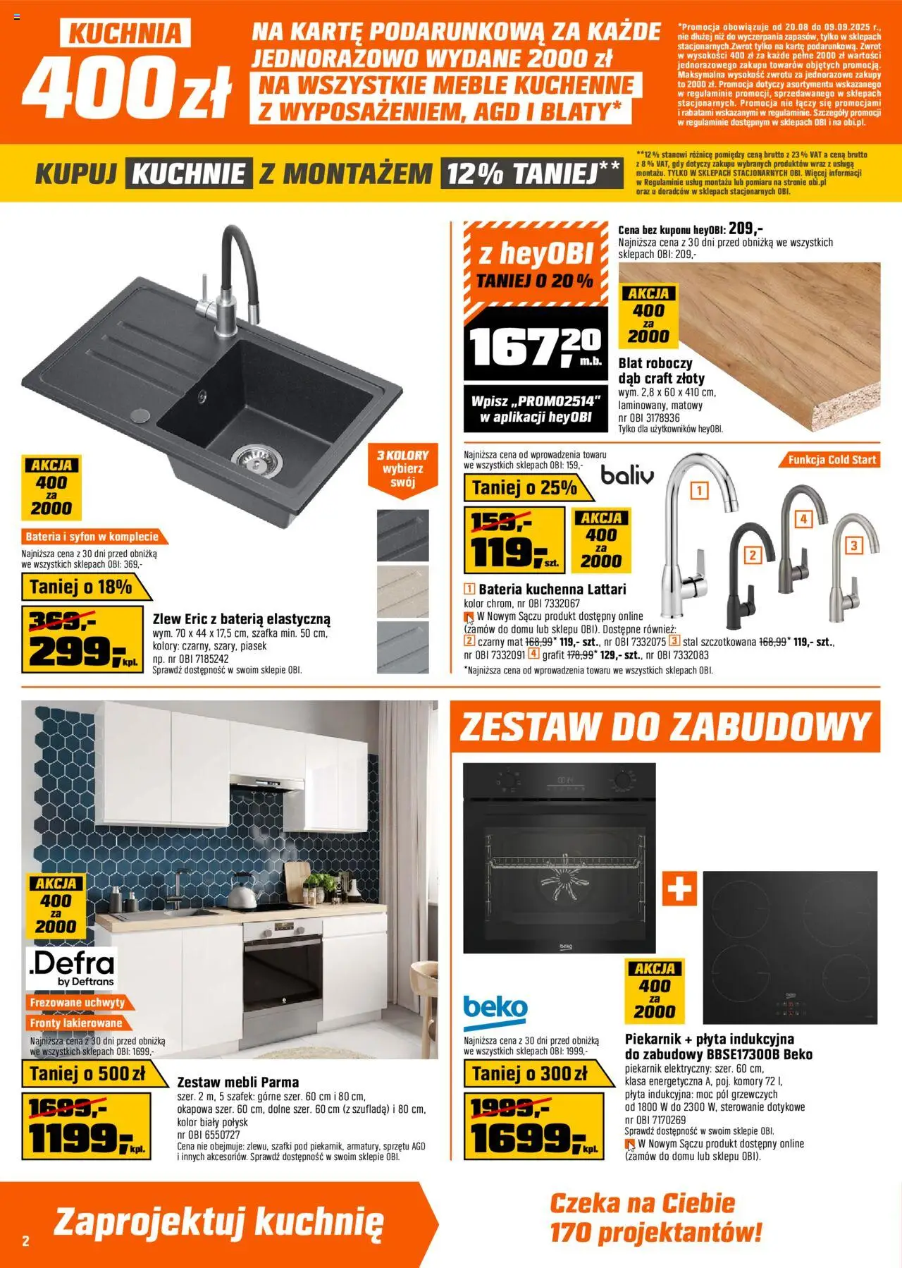 OBI Gazetka od 20.08.2025 | Strona: 2 | Produkty: Płyta indukcyjna, Piekarnik, Bateria