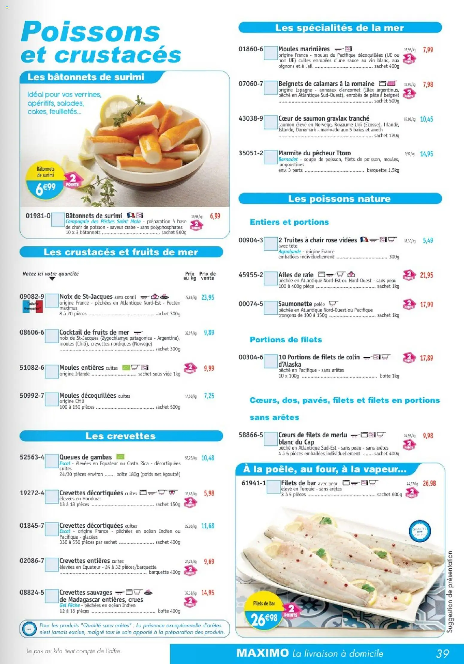 {H1} | Page: 39 | Produits: Fruits de mer, Crevettes, Vin, Crabe