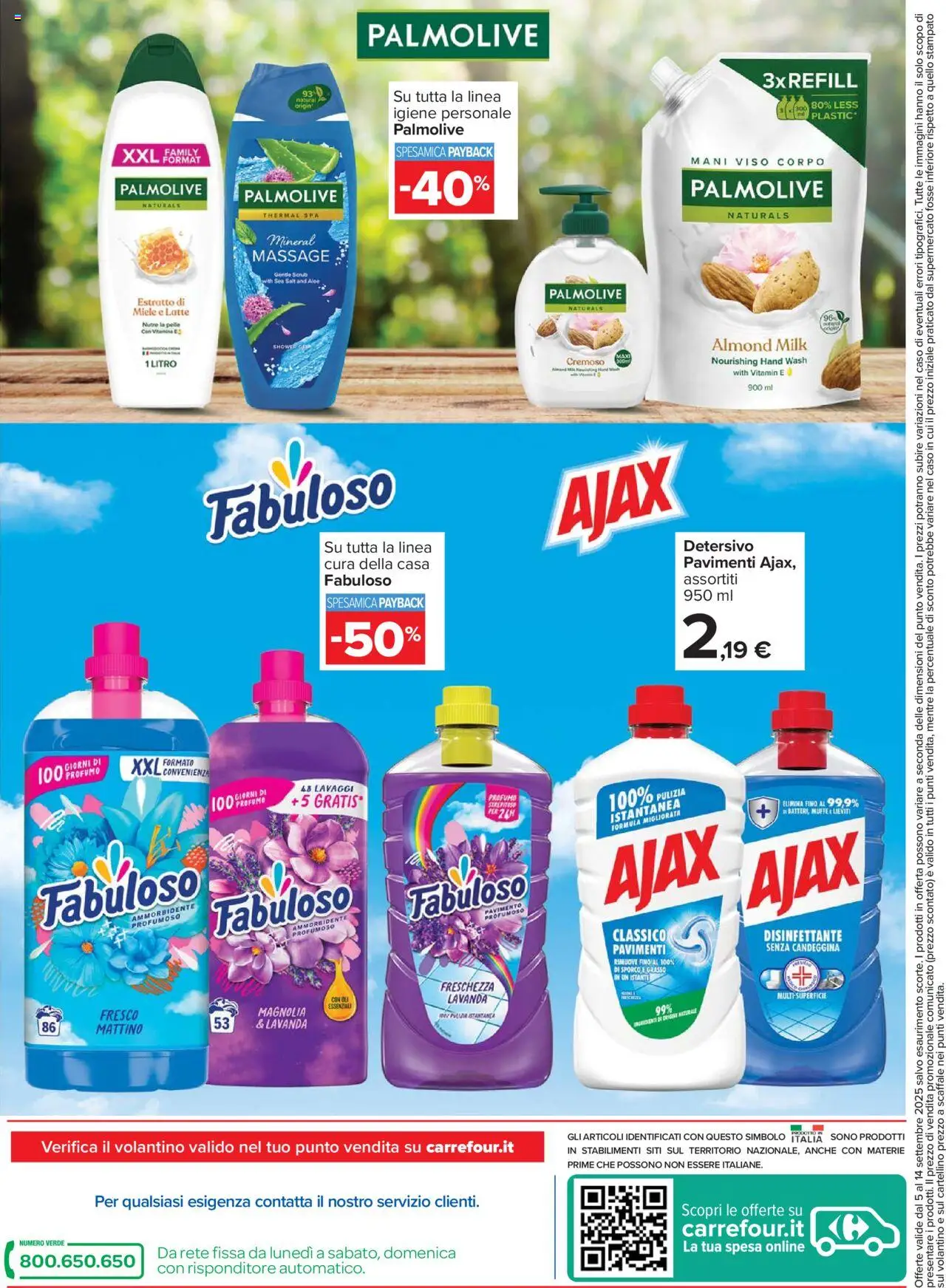 Volantino Carrefour del 05.09.2025 | Pagina: 2 | Prodotti: Ammorbidente, Candeggina, Lavanda, Miele