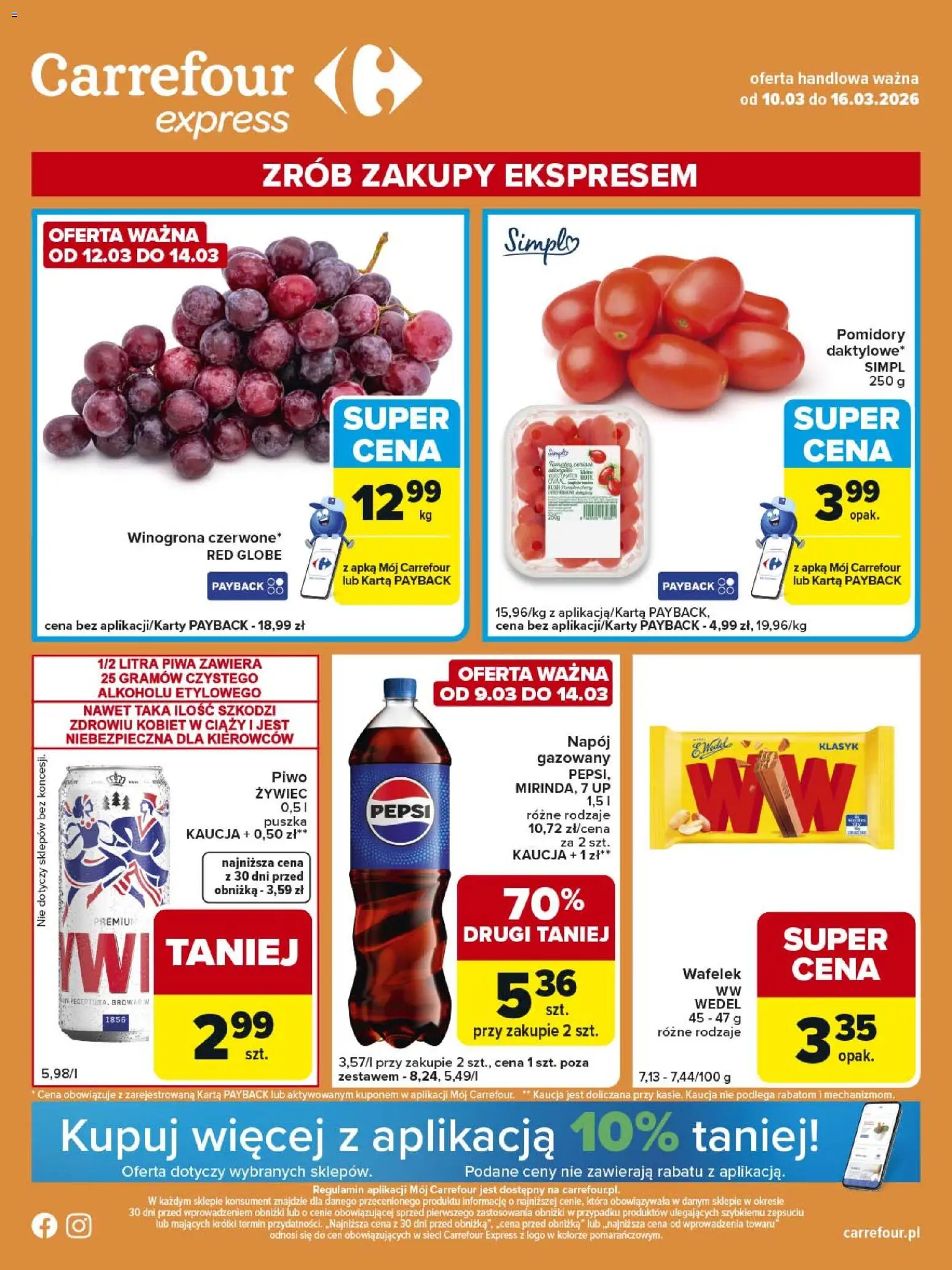 Carrefour gazetka - Express II od 10.03.2026 | Strona: 1 | Produkty: Karta, Pepsi, Piwo, Pomidory