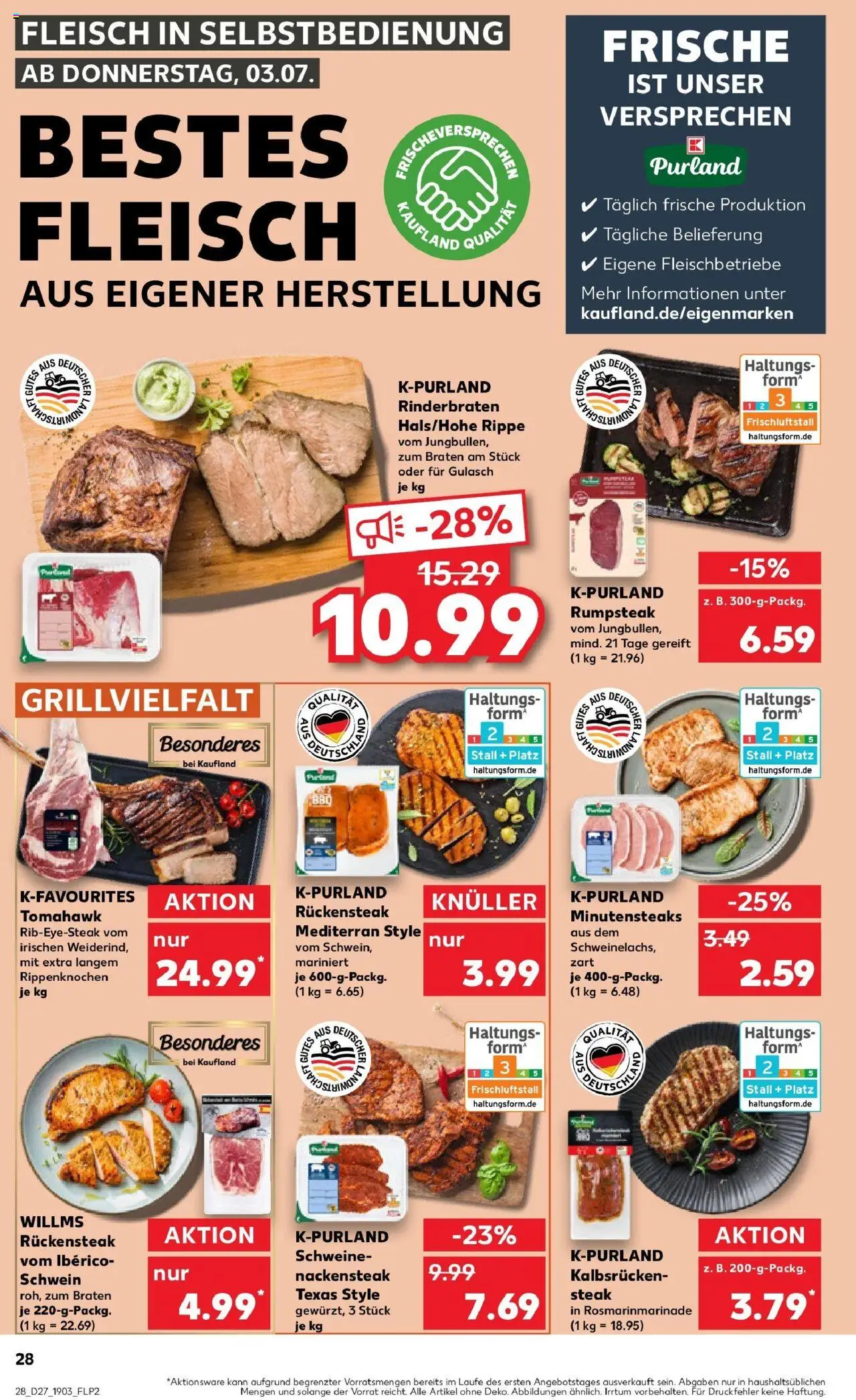 Kaufland prospekt Pirmasens	 - gültig ab dem 03.07.2025 | Seite: 28 | Produkte: Rinderbraten, Gulasch, Steak, Fleisch