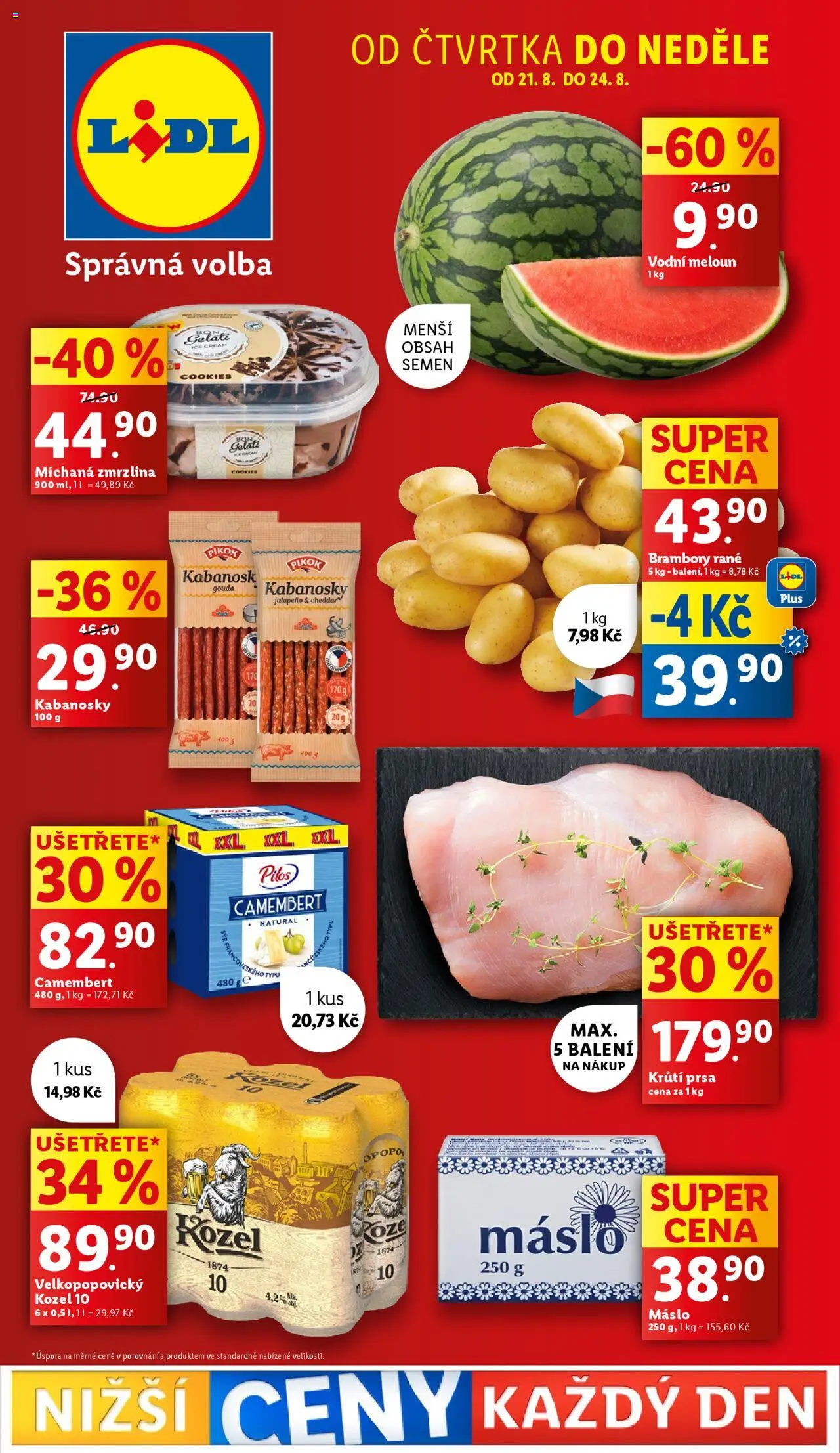 Lidl leták od 21.08.2025 | Strana: 1 | Produkty: Cookies, Kabanosky, Velkopopovický Kozel 10, Pikok