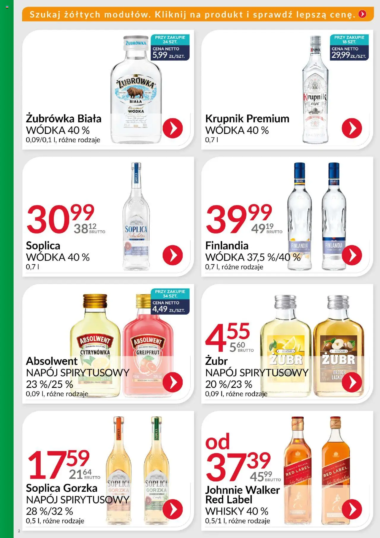 Eurocash Gazetka - Ofensywa Cenowa Alkoholowa od 01.10.2025 | Strona: 2 | Produkty: Wódka finlandia, Soplica wódka, Red label, Grejpfrut