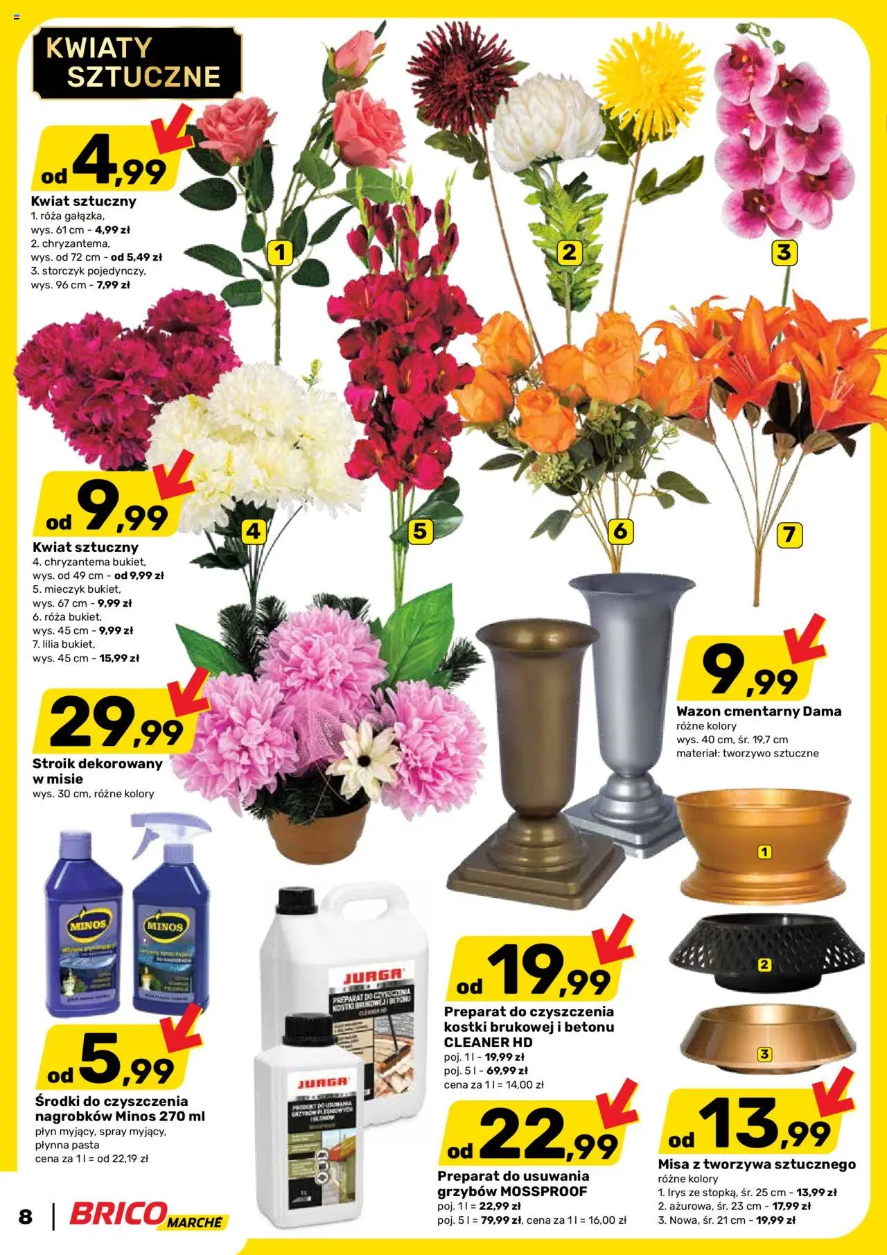 Brico Marché Gazetka od 08.10.2025 | Strona: 8 | Produkty: Kwiaty sztuczne, Cleaner, Storczyk, Kwiaty