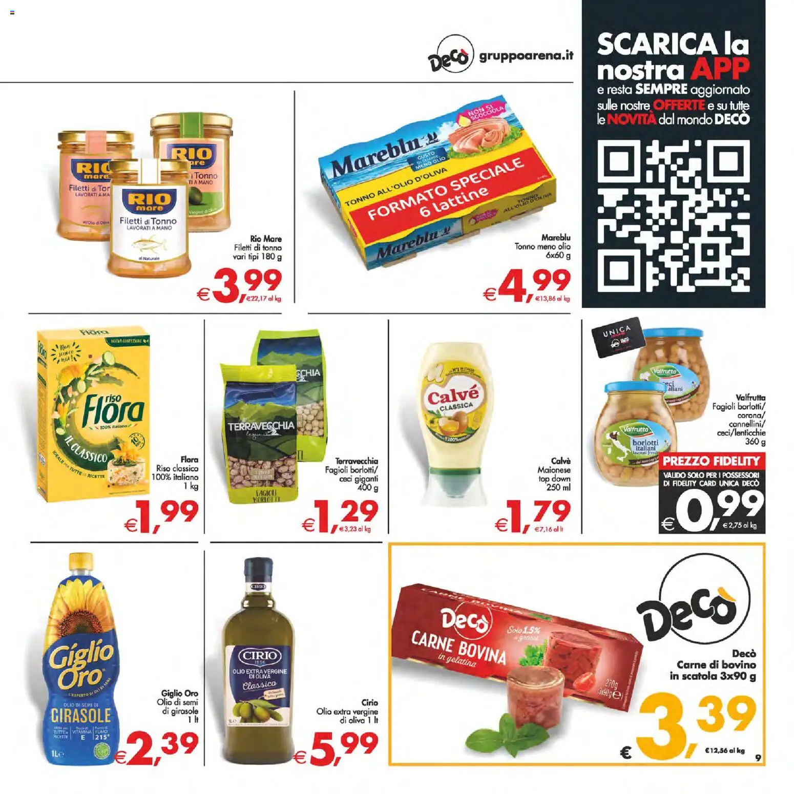 Volantino Decò del 06.03.2026 | Pagina: 9 | Prodotti: Bovino, Ceci, Tonno, Olio di semi di girasole