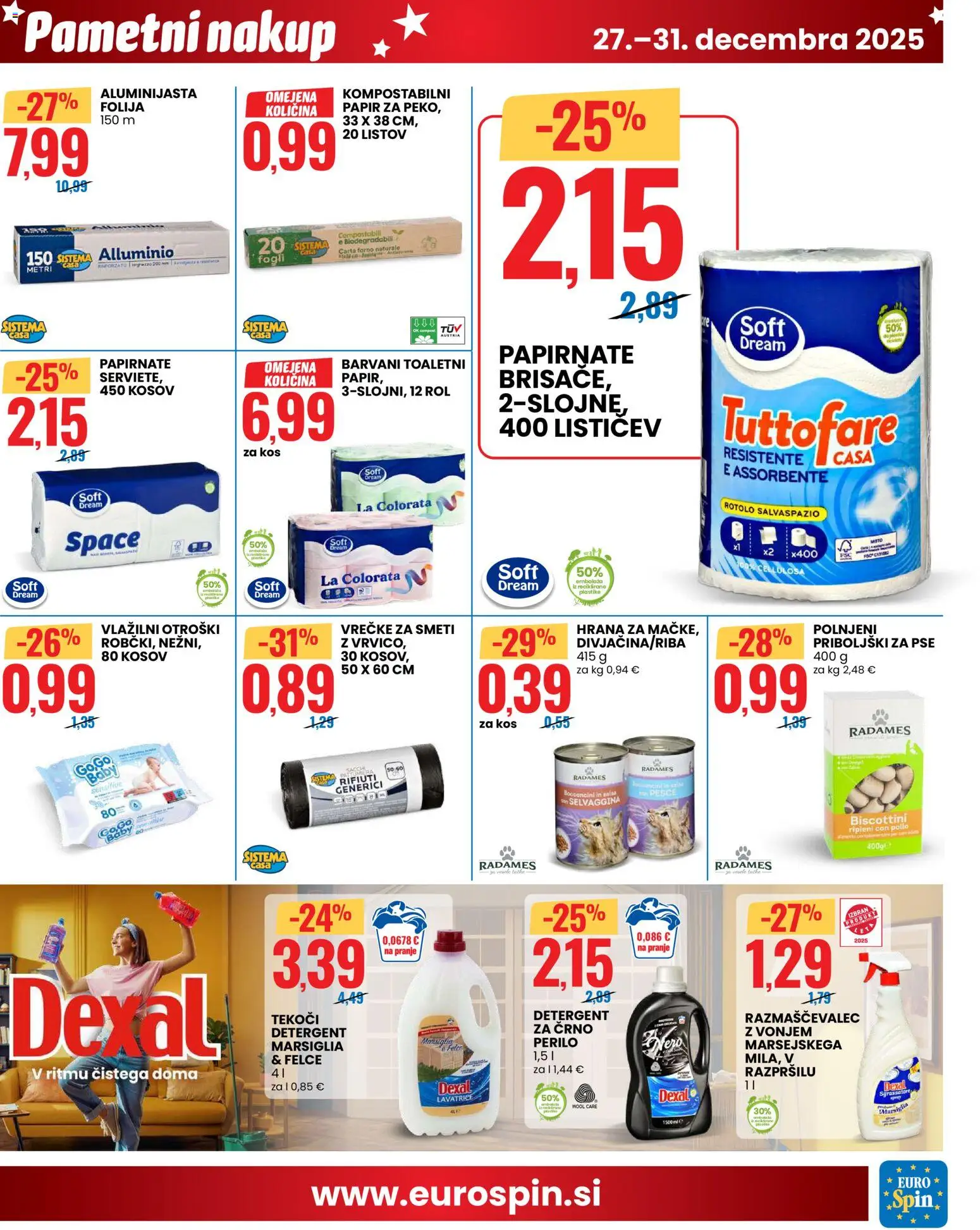 Novi Eurospin katalog ponudbe – veljaven od 27.12.2025 | Stran: 11 | Izdelki: Kos, Priboljški, Detergent, Folija
