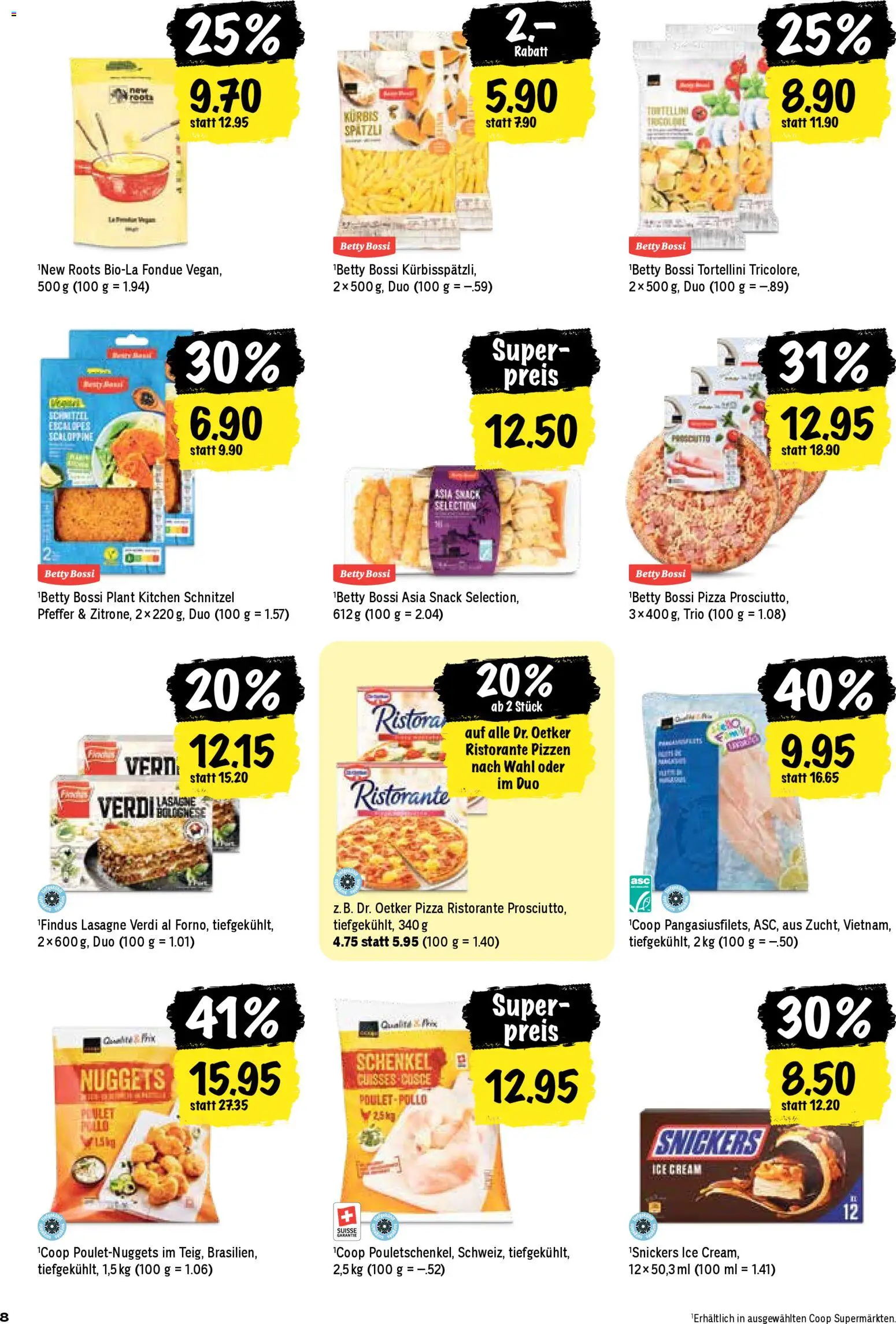Coop Aktionen – gültig ab 30.10.2025 | Seite: 8 | Produkte: Snickers, Pizza, Kürbis, Fondue