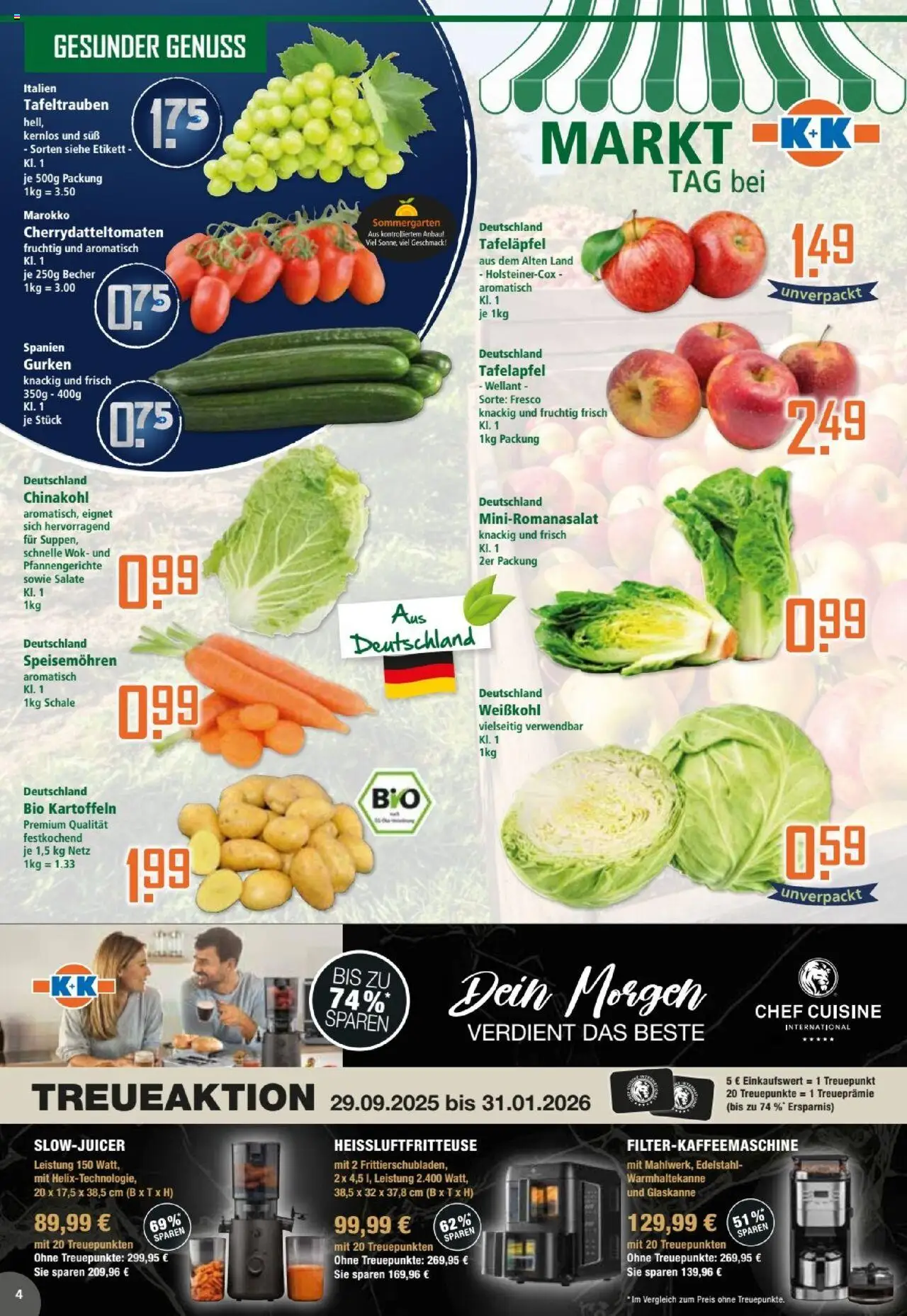 Klaas & Kock Prospekt – gültig ab 06.10.2025 | Seite: 4 | Produkte: Kartoffeln, Filterkaffeemaschine, Heißluftfritteuse, Gurken