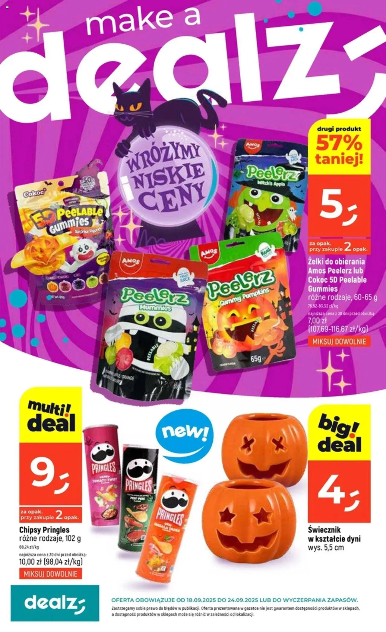 Dealz Gazetka od 18.09.2025 | Strona: 1 | Produkty: Chipsy, Chipsy pringles, Żelki, Pringles
