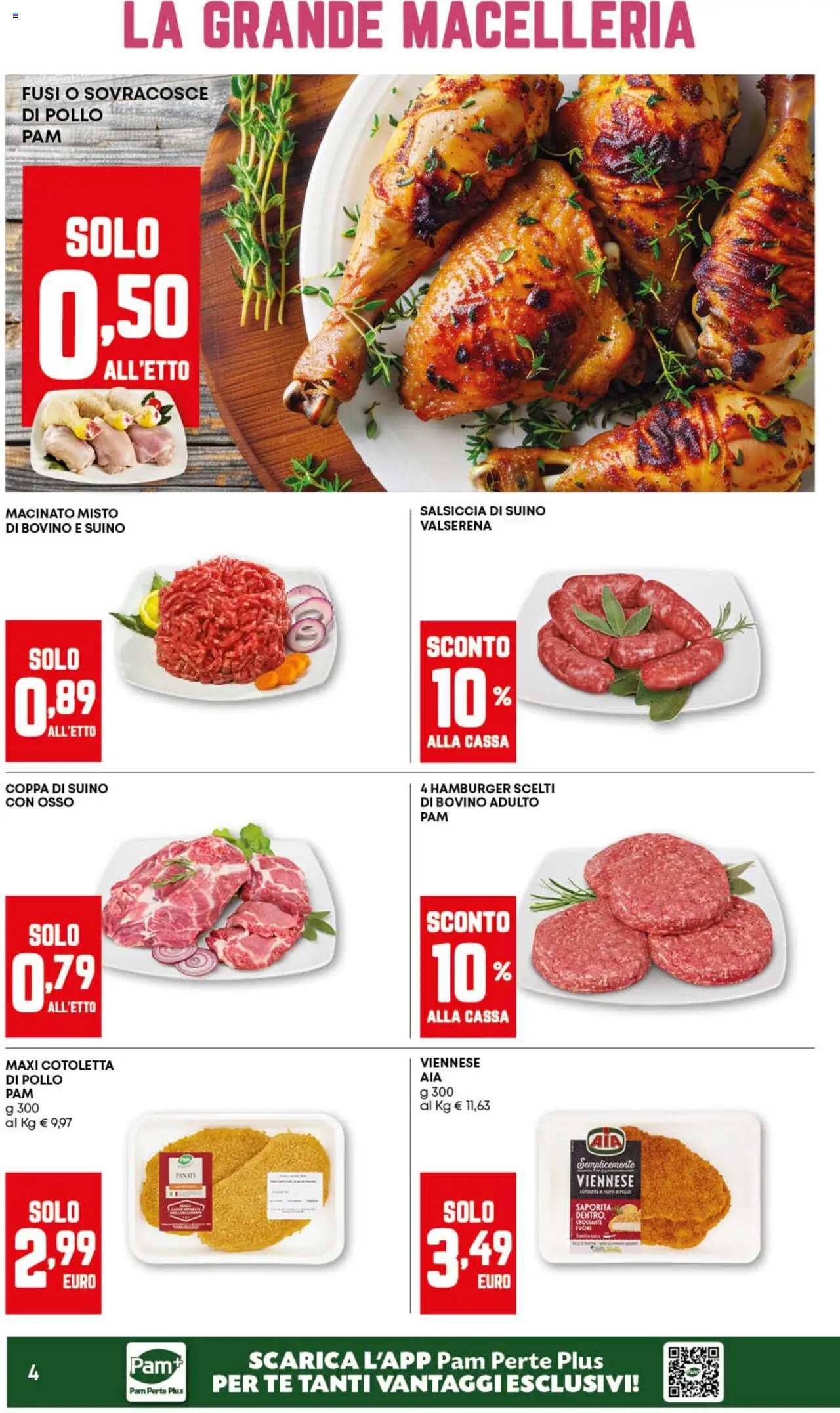 Volantino PAM del 21.08.2025 | Pagina: 4 | Prodotti: Tè, Salsiccia, Hamburger, Macinato