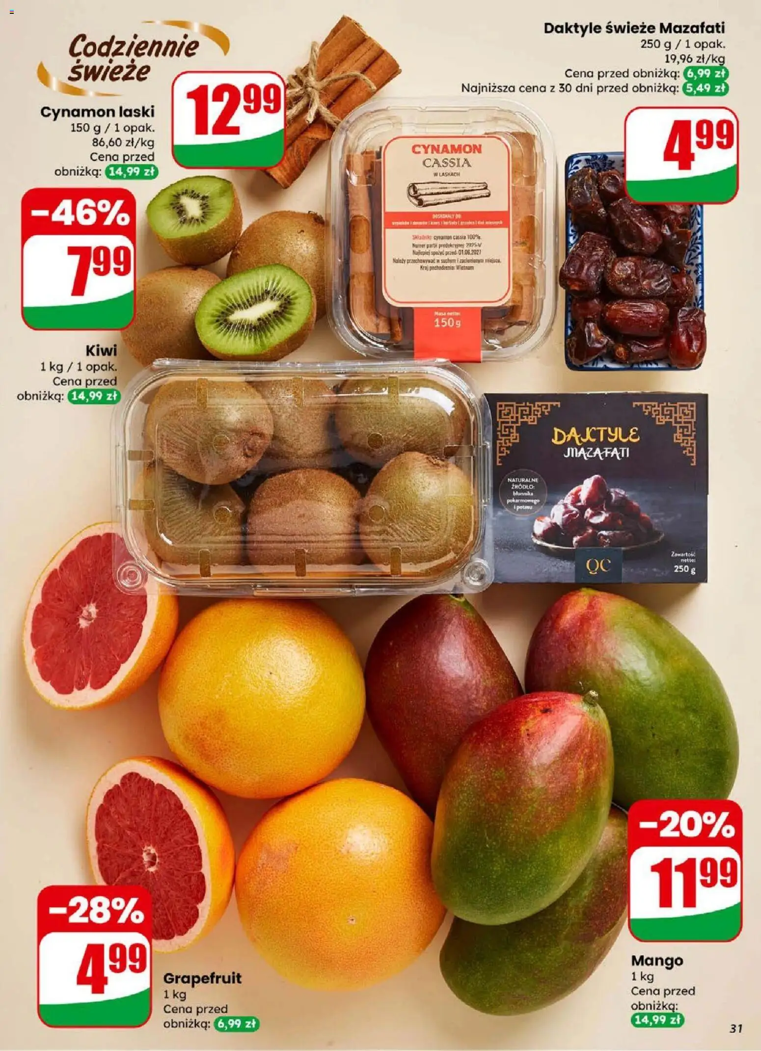 Dino Gazetka od 31.12.2025 | Strona: 31 | Produkty: Mango, Daktyle, Cynamon, Kiwi