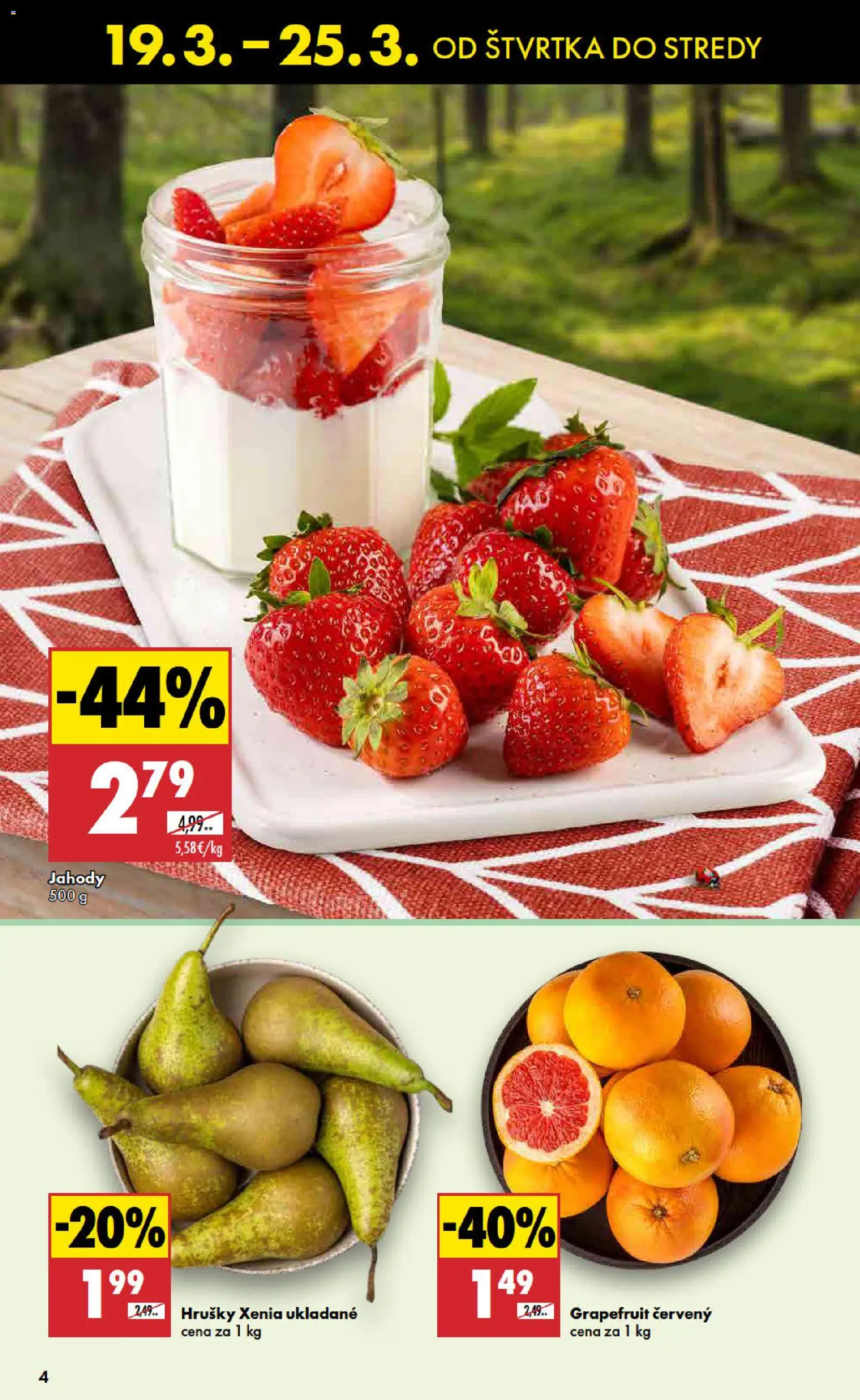 Nové Biedronka akcie – leták je platný od 19.03.2026 | Strana: 4 | Produkty: Jahody, Grapefruit, Hrušky