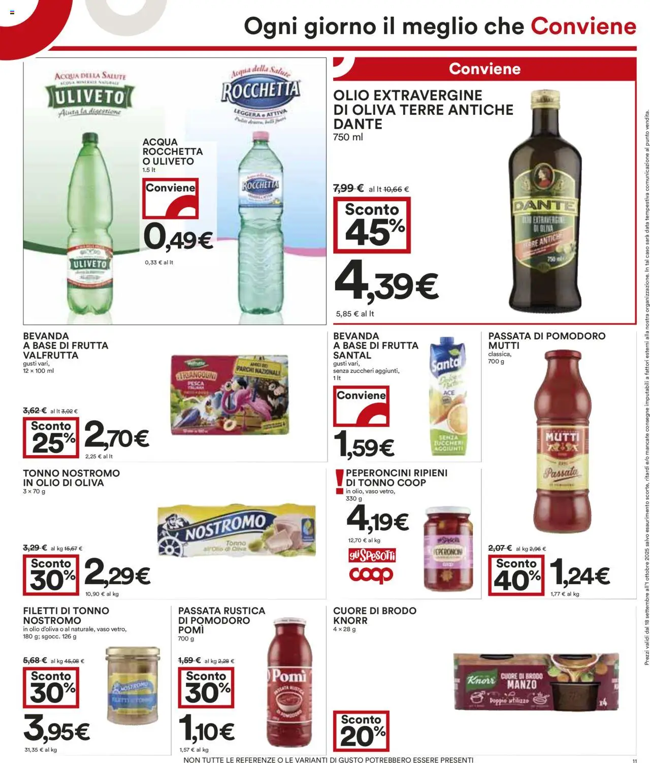 Volantino COOP del 18.09.2025 | Pagina: 11 | Prodotti: Frutta, Passata di pomodoro, Acqua minerale, Olio di Oliva