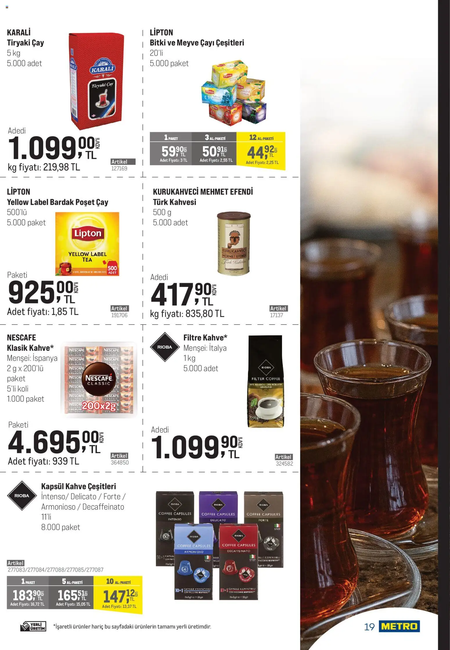 Metro - Şehir Otelleri - 24.12.2025 tarihinden itibaren geçerlidir | Sayfa: 19 | Ürünler: Kahve, Çay, Bardak poşet çay, Meyve