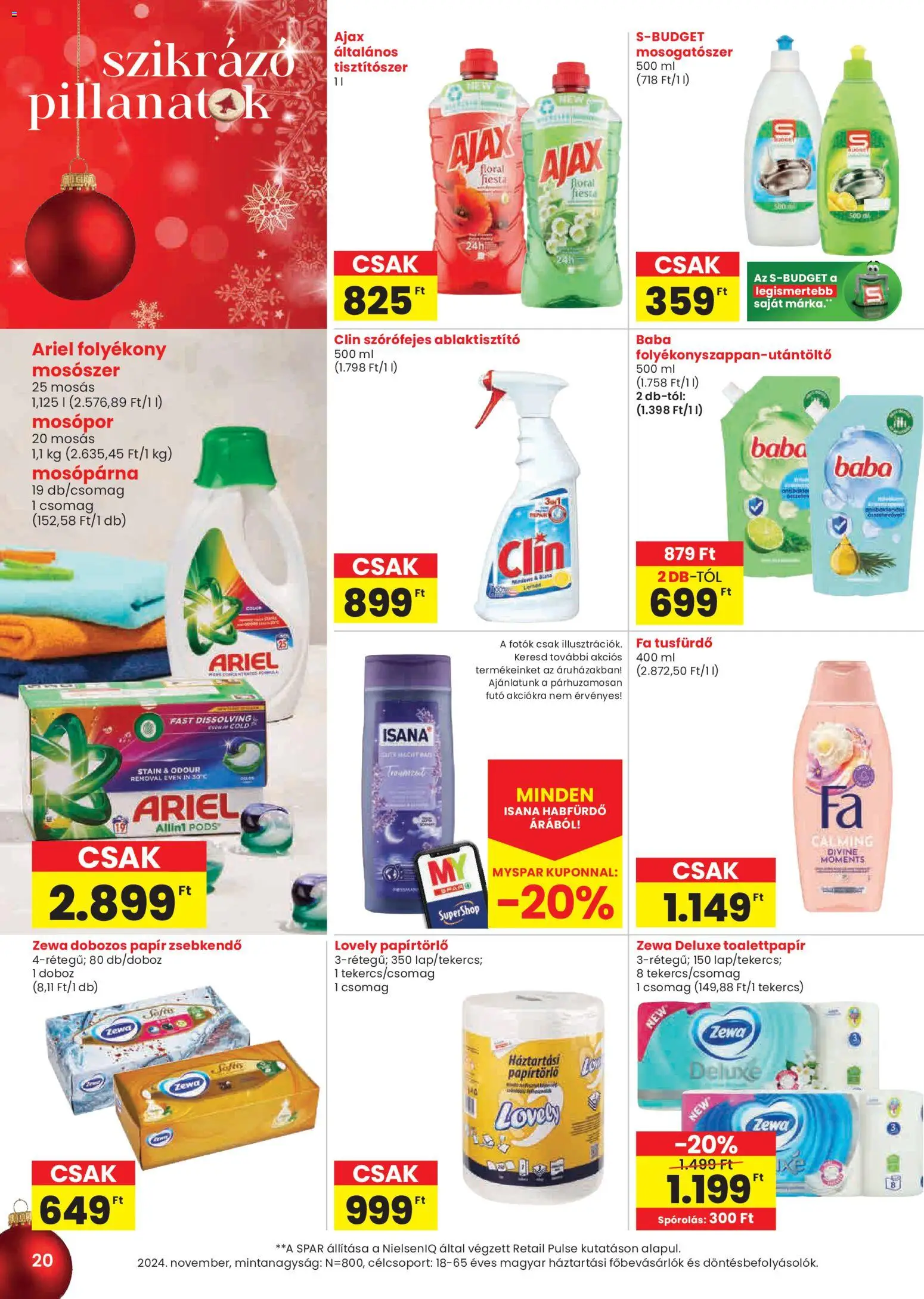 Spar akciós ujság - amely érvényes a következő dátumtól: 27.11.2025 | Oldal: 20 | Termékek: Habfürdő, Doboz, Mosószer, Mosogatószer