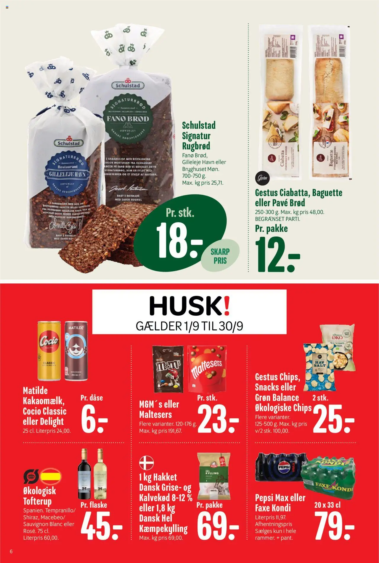Min Købmand tilbudsavis – gyldig fra 12.09.2025 | Side: 6 | Produkter: Brød, Chips, Kakaomælk, Rugbrød