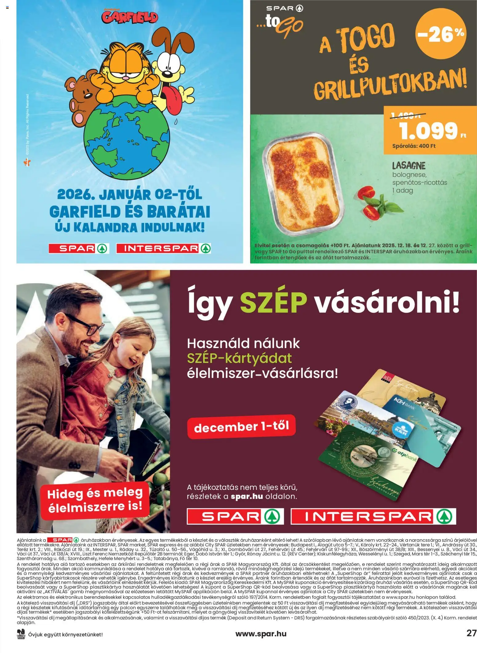 Spar akciós ujság - amely érvényes a következő dátumtól: 18.12.2025 | Oldal: 27 | Termékek: Szőlő, Grill, Lasagne