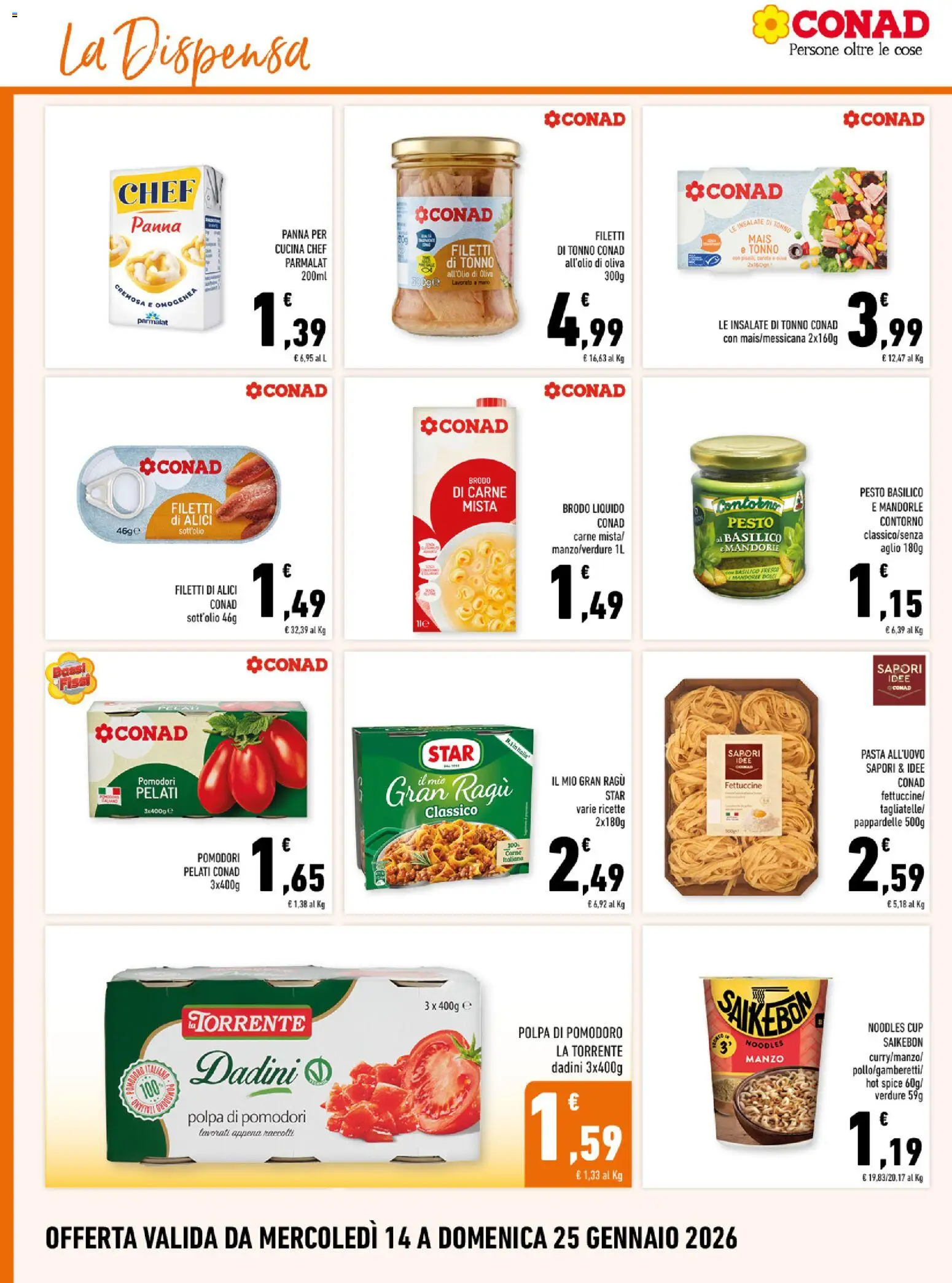 Volantino Conad del 14.01.2026 | Pagina: 12 | Prodotti: Pomodoro, Mais, Alici, Fettuccine