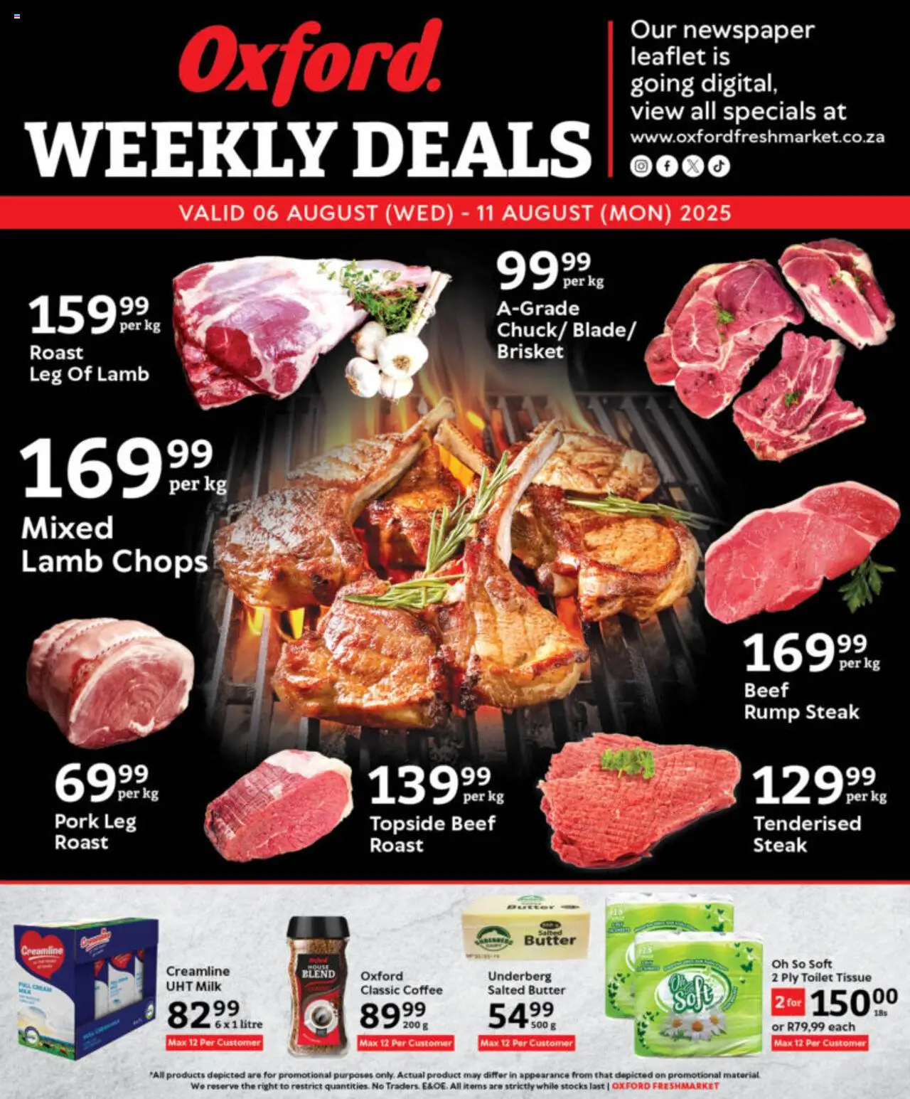 Oxford Freshmarket Specials │ valid from 06.08.2025 | Page: 1 | Products: Steak, Milk, Butter, Pork