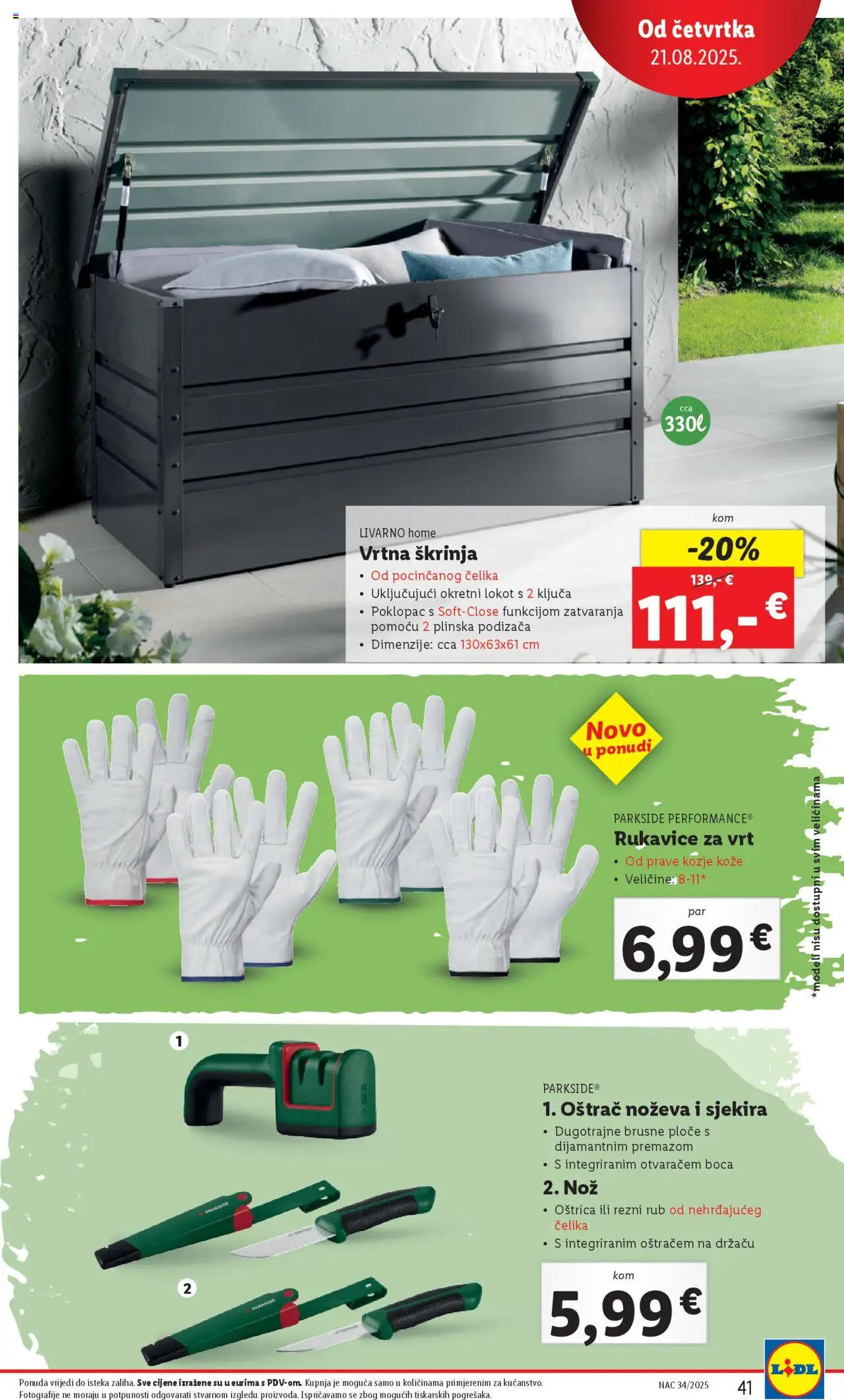 Lidl katalog | vrijedi od 18.08.2025 | Stranica: 41 | Proizvodi: Nož, Oštrač noževa, Rukavice, Parkside