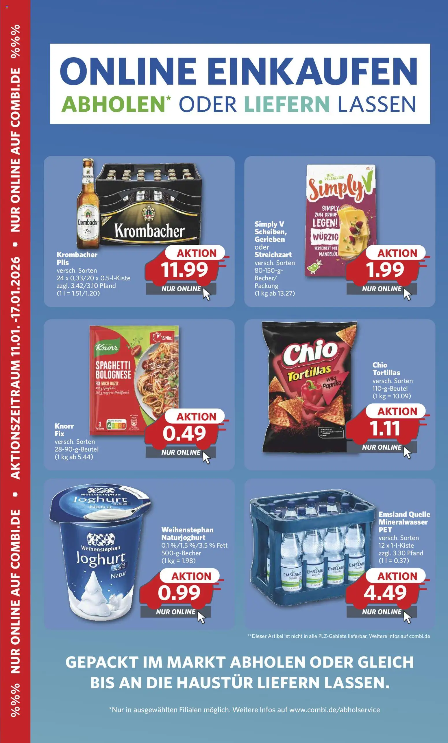 Combi Online Einkaufen – gültig ab 11.01.2026 | Seite: 1 | Produkte: Joghurt, Pils, Knorr, Krombacher