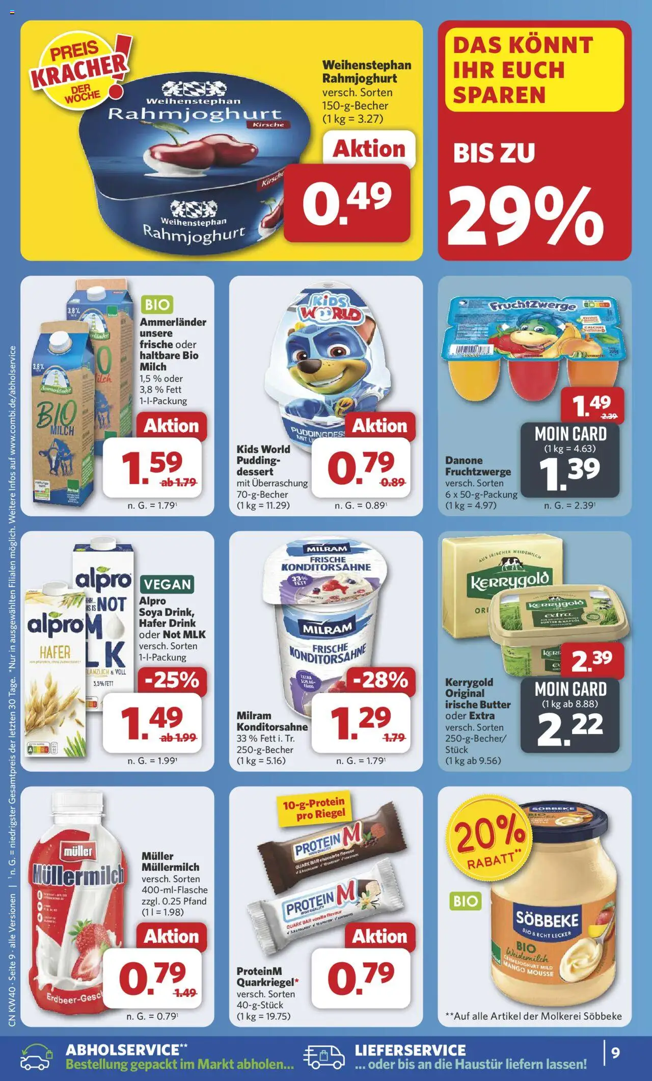 Combi Prospekt 	 – gültig ab 29.09.2025 | Seite: 9 | Produkte: Milch, Butter, Fruchtzwerge, Müllermilch