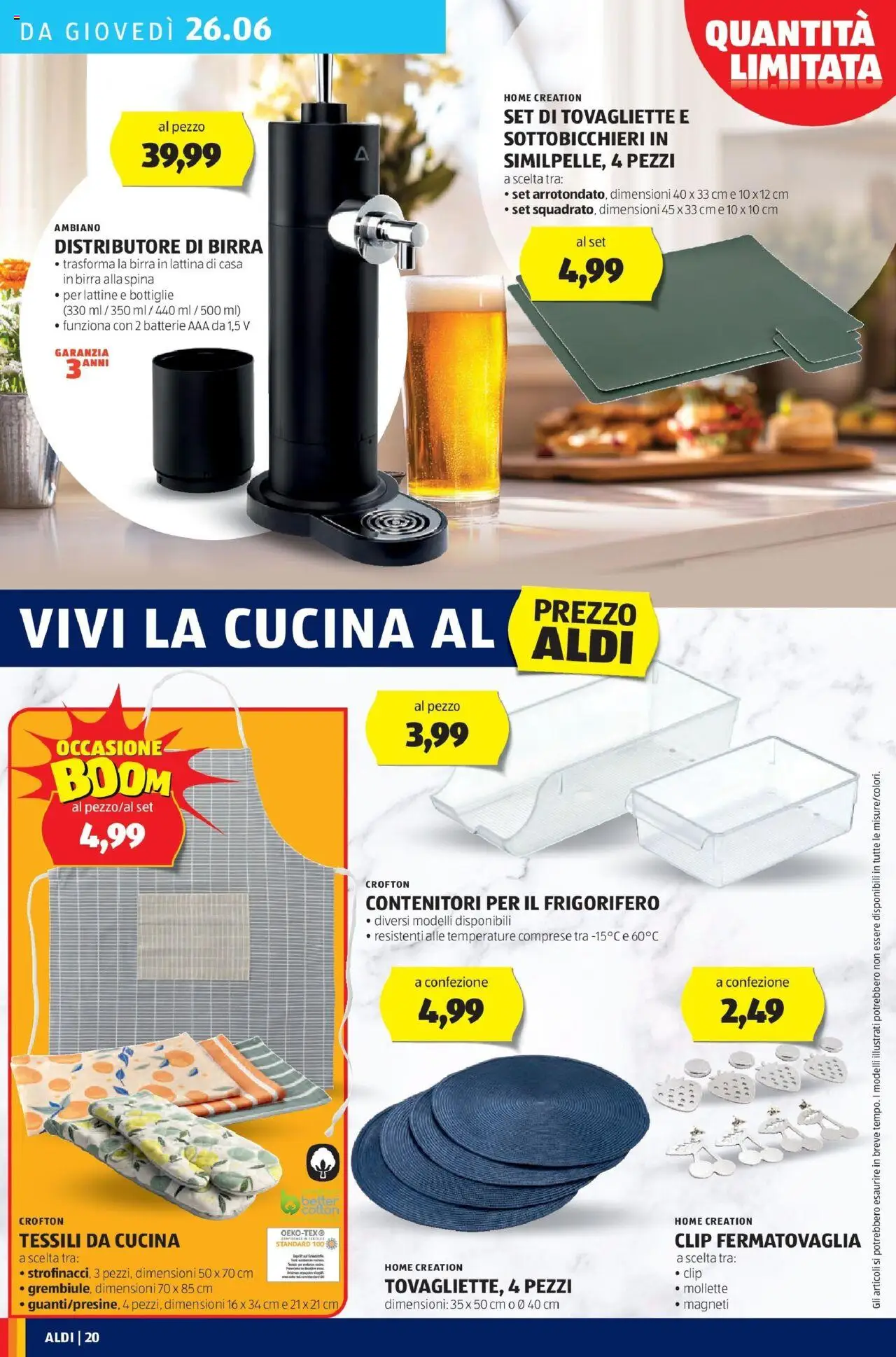 Volantino Aldi del 22.06.2025 | Pagina: 20 | Prodotti: Birra, Frigorifero, Tovagliette, Batterie