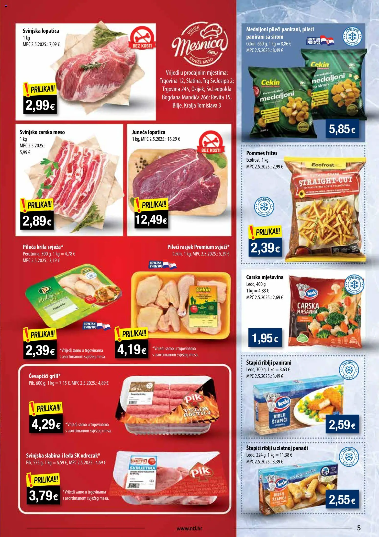 NTL katalog | vrijedi od 28.01.2026 | Stranica: 5 | Proizvodi: Pileća krila, Svinjska lopatica, Svinjetina, Štapići