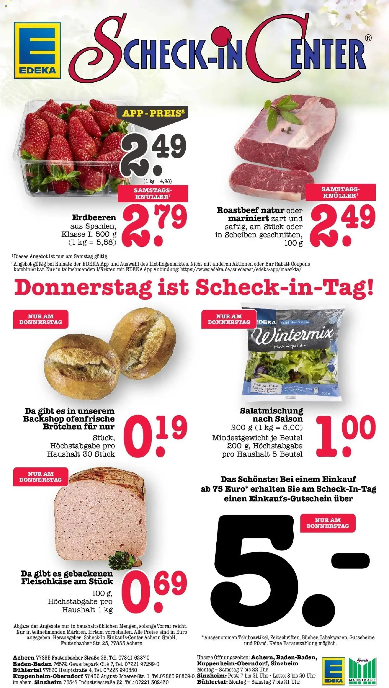 E center Prospekt Kuppenheim-Oberndorf	 – gültig ab 23.03.2026 | Seite: 74 | Produkte: Roastbeef, Erdbeeren, Salat, Uhr