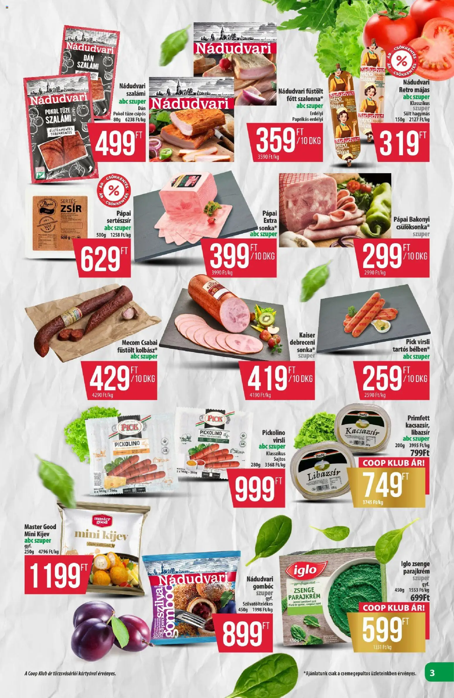 COOP akciós ujság - amely érvényes a következő dátumtól: 23.04.2026 | Oldal: 3 | Termékek: Virsli, Pick, Sertészsír, Gluténmentes