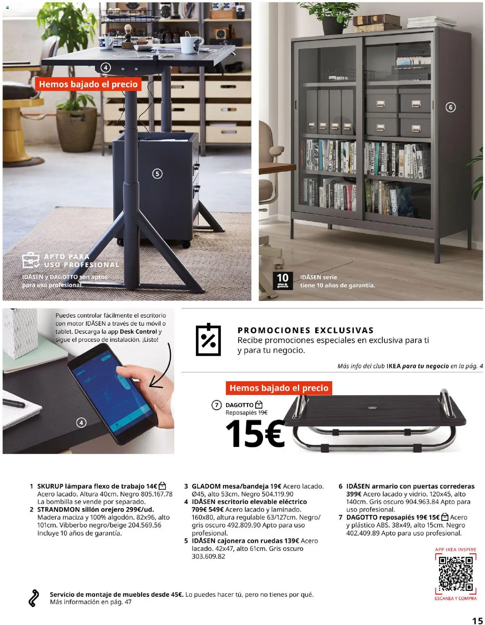 Catálogo IKEA para tu negocio │ válido desde el 02.12.2025 | Página: 15 | Productos: Reposapiés, Muebles, Bombilla, Lámpara