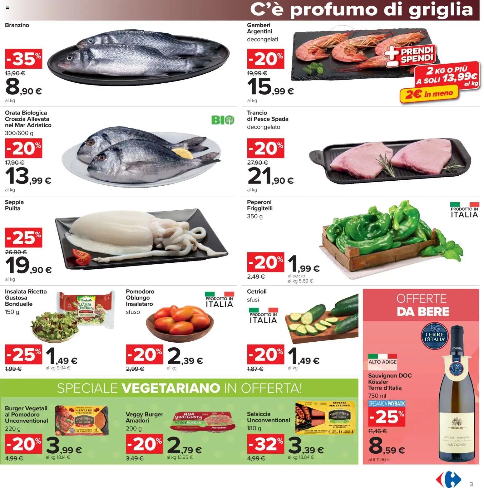 Volantino Carrefour del 21.04.2026 | Pagina: 3 | Prodotti: Branzino, Pomodoro, Friggitelli, Profumo