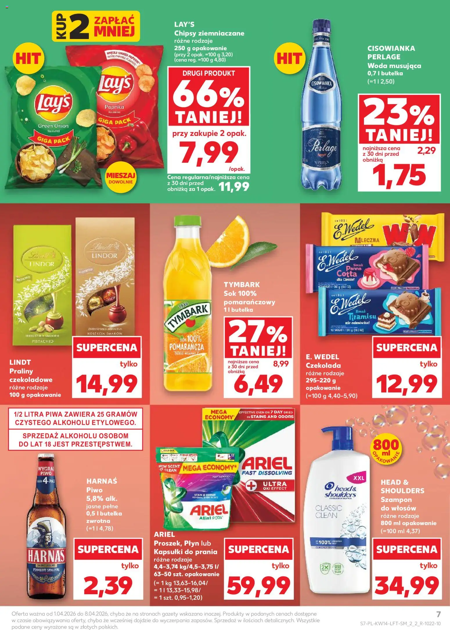 Kaufland gazetka od 01.04.2026 | Strona: 7 | Produkty: Chipsy, Harnaś, Czekolada, Sok