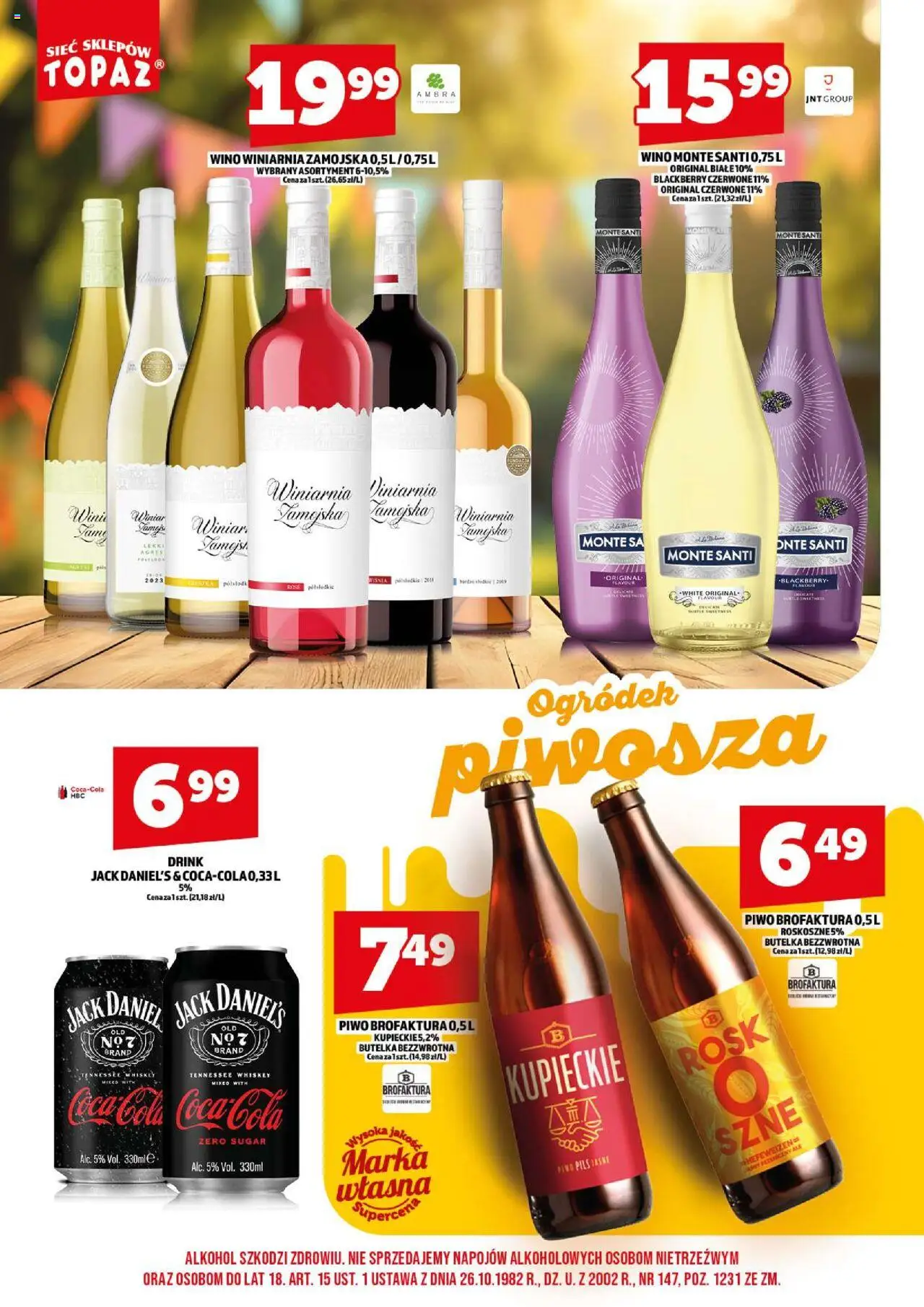 Topaz Gazetka alkoholowa od 18.08.2025 | Strona: 18 | Produkty: Winiarnia, Wino Monte, Monte Santi, Alkohol