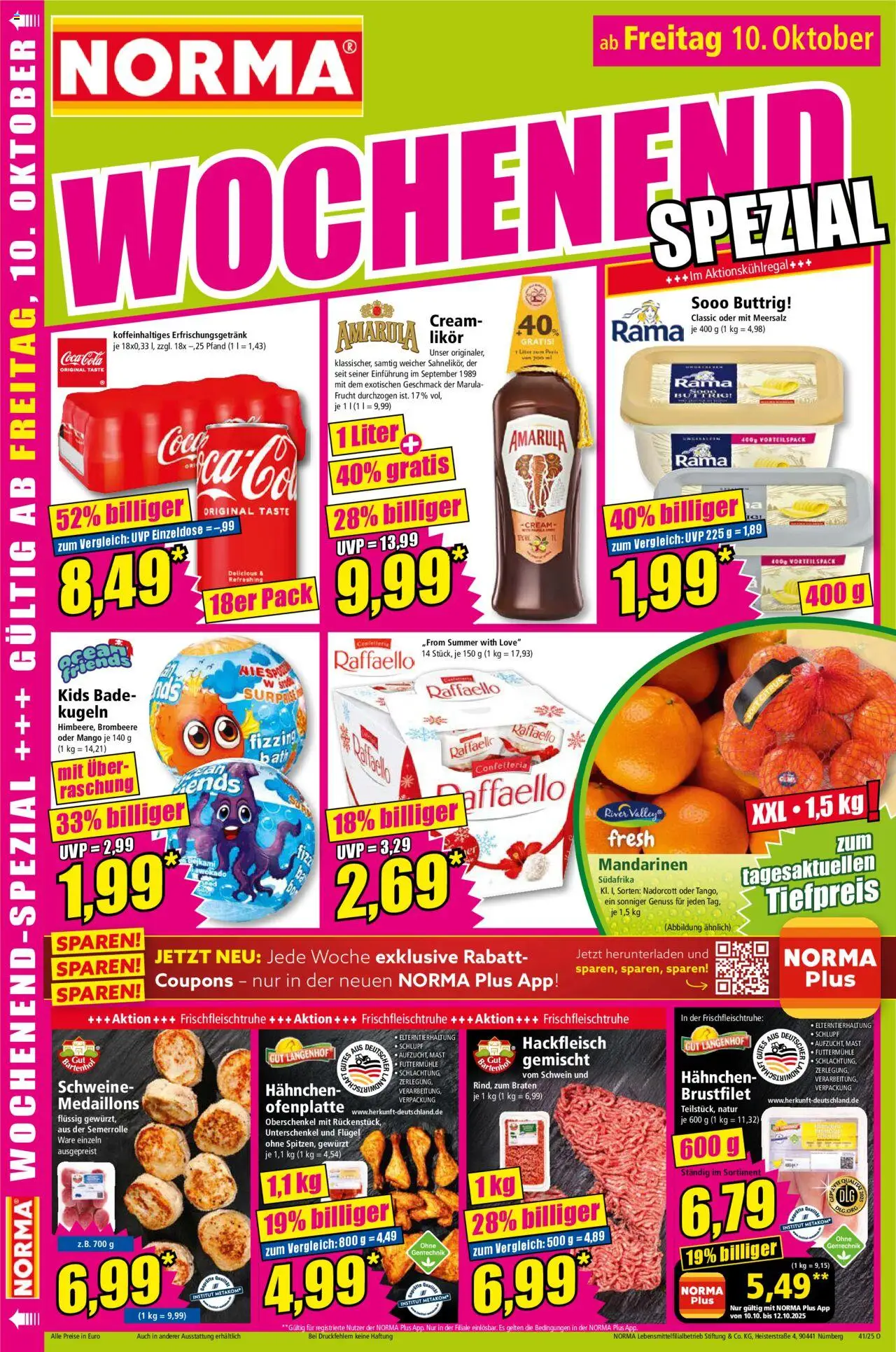 Norma Prospekt 	 – gültig ab 06.10.2025 | Seite: 16 | Produkte: Raffaello, Rama, Coca cola, Mandarinen