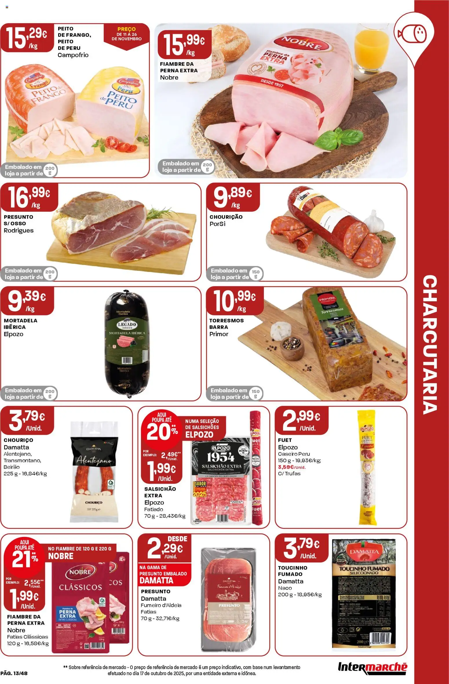 Intermarché folheto │ válido de 20.11.2025 | Página: 13 | Produtos: Mortadela, Frango, Presunto, Chouriço