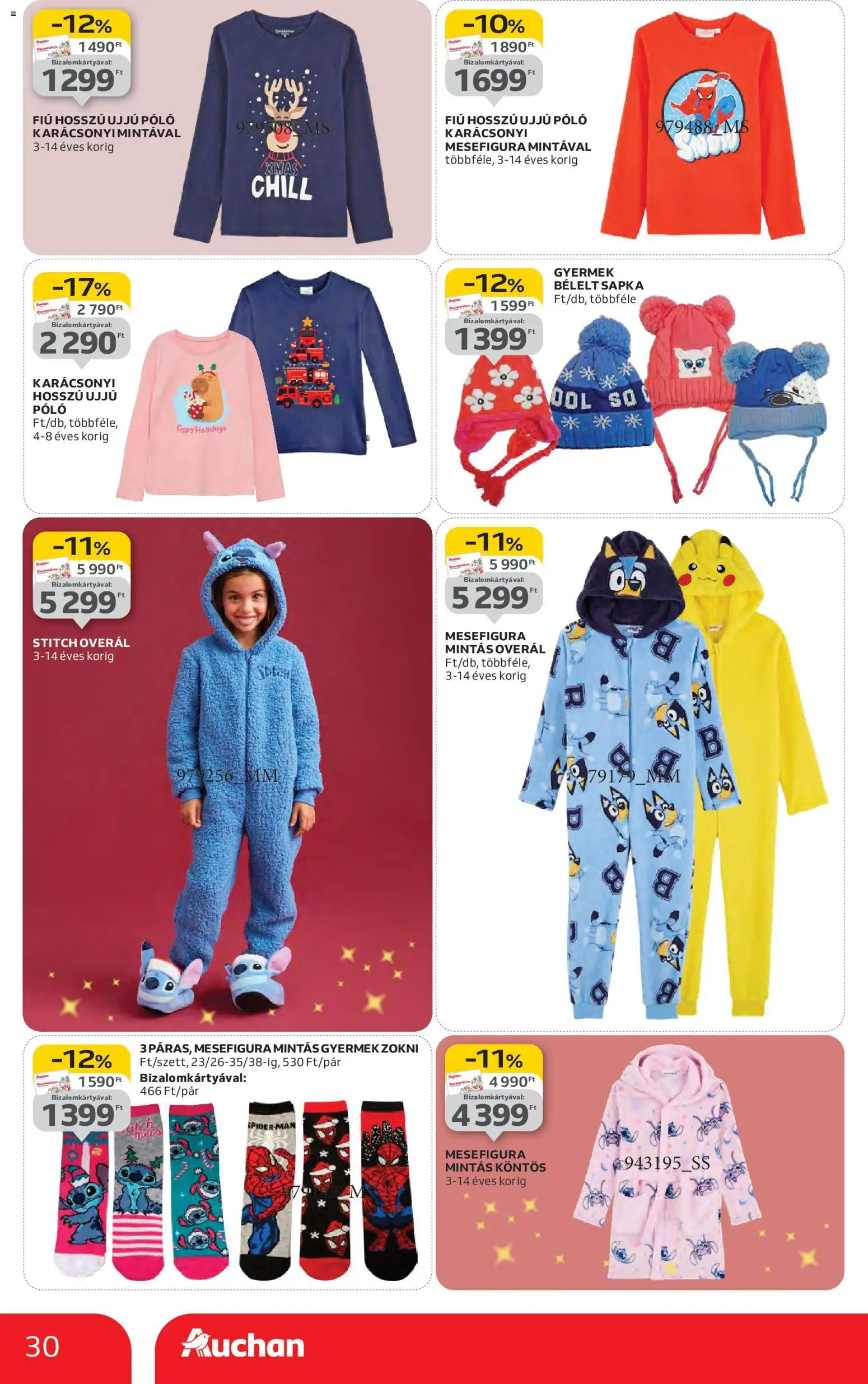 Auchan akciós ujság - amely érvényes a következő dátumtól: 13.11.2025 | Oldal: 30 | Termékek: Sapka, Köntös, Overál, Só